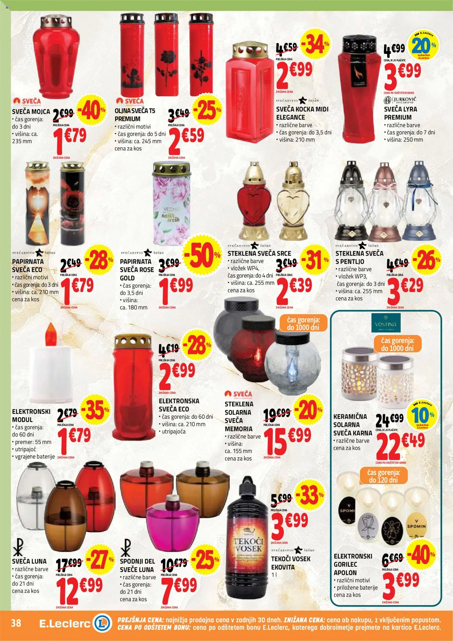 Novi E.leclerc katalog ponudbe – veljaven od 23.09.2026 | Stran: 38 | Izdelki: Sveča, Baterije, Kos, Svece