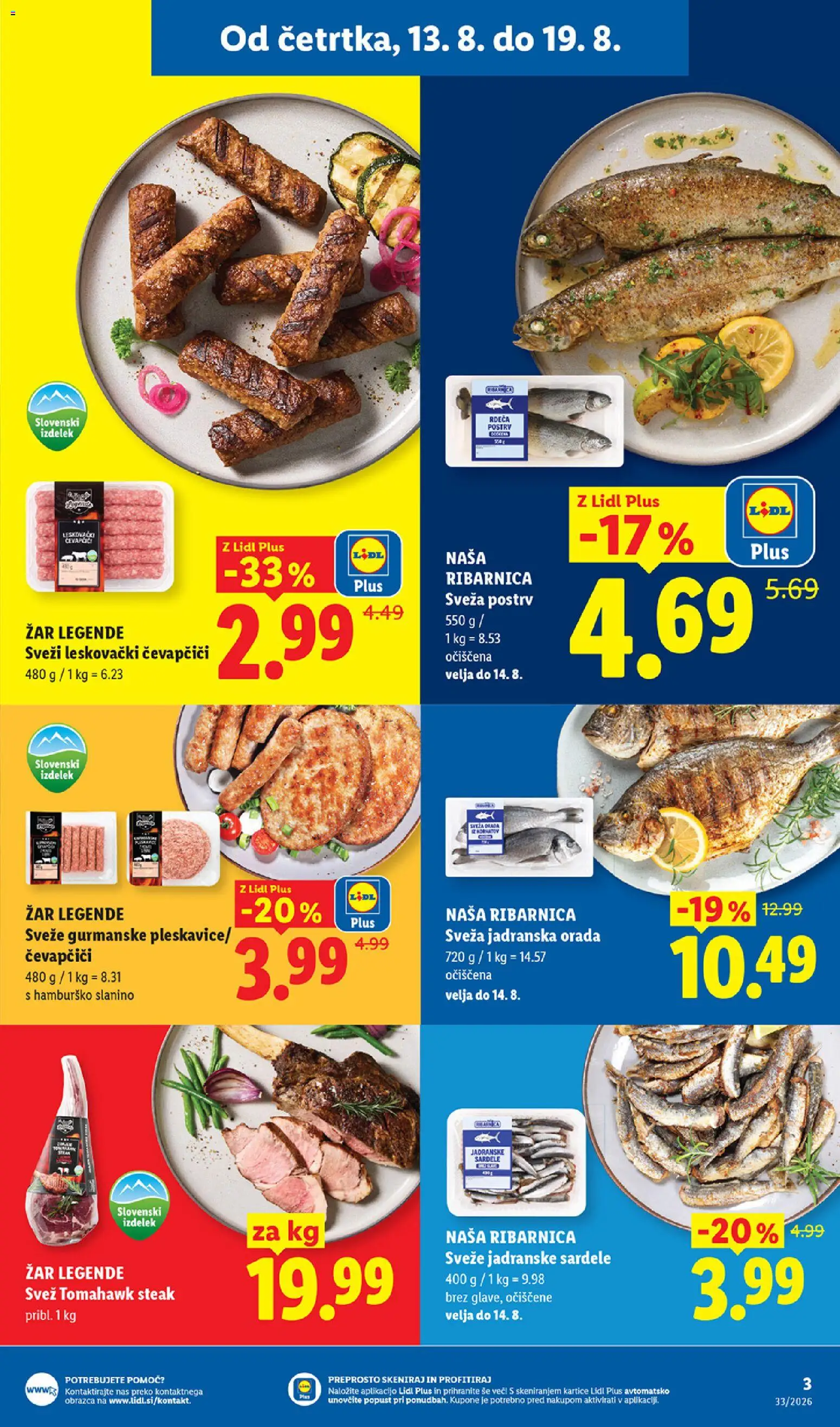 Novi Lidl katalog ponudbe – veljaven od 13.08.2026 | Stran: 3 | Izdelki: Čevapčiči, Zar, Postrv, Pleskavice