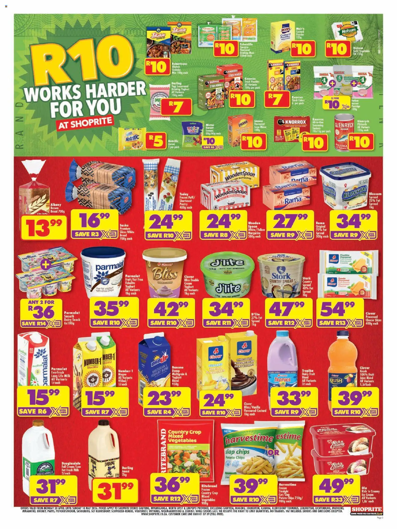 New Shoprite catalogue – valid from 20.04.2026 | Page: 3 | Products: Oil, Chocolate, Powder, Pork
