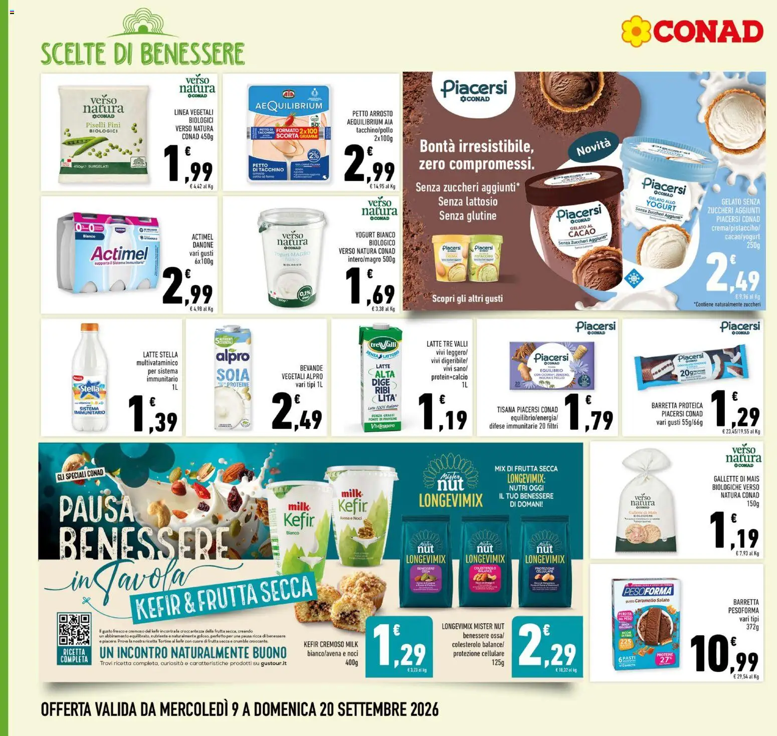 Volantino Conad del 09/09/2026 | Pagina: 10 | Prodotti: Multivitaminico, Gelato, Noci, Gallette