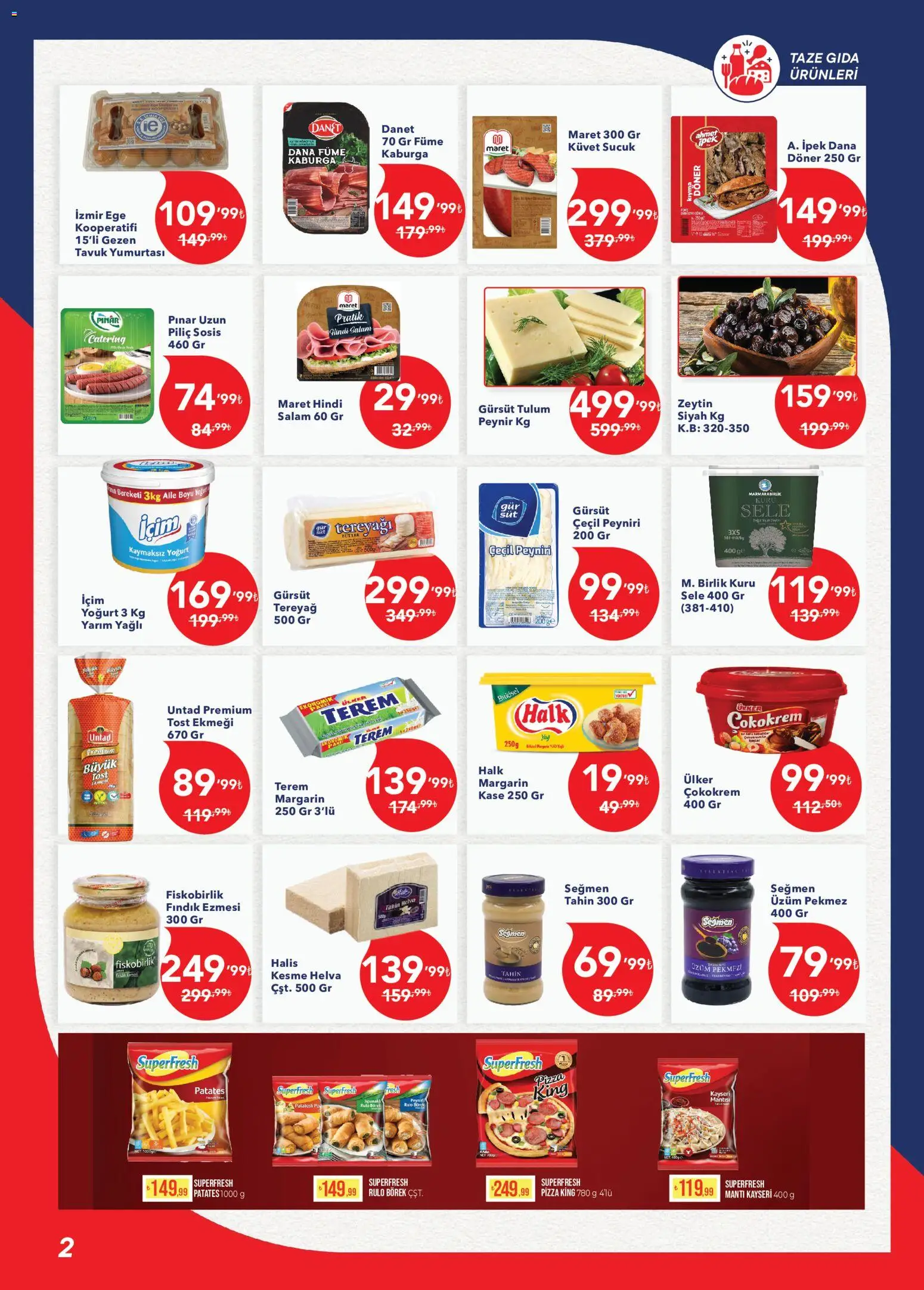 Kim Market Katalog - Ege Insert - 11.05.2026 tarihinden itibaren geçerlidir | Sayfa: 2 | Ürünler: Tereyağı, Yoğurt, Salam, Pizza