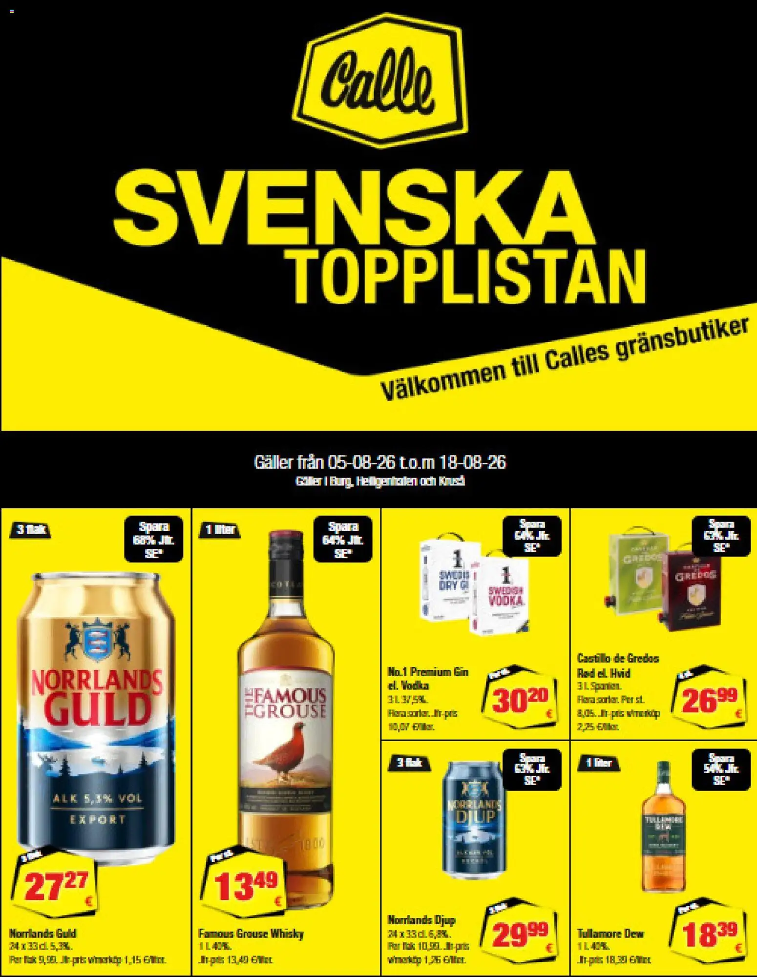 Calle tilbudsavis – gyldig fra 05/08/2026 | Side: 1 | Produkter: Gin, Vodka, Whisky