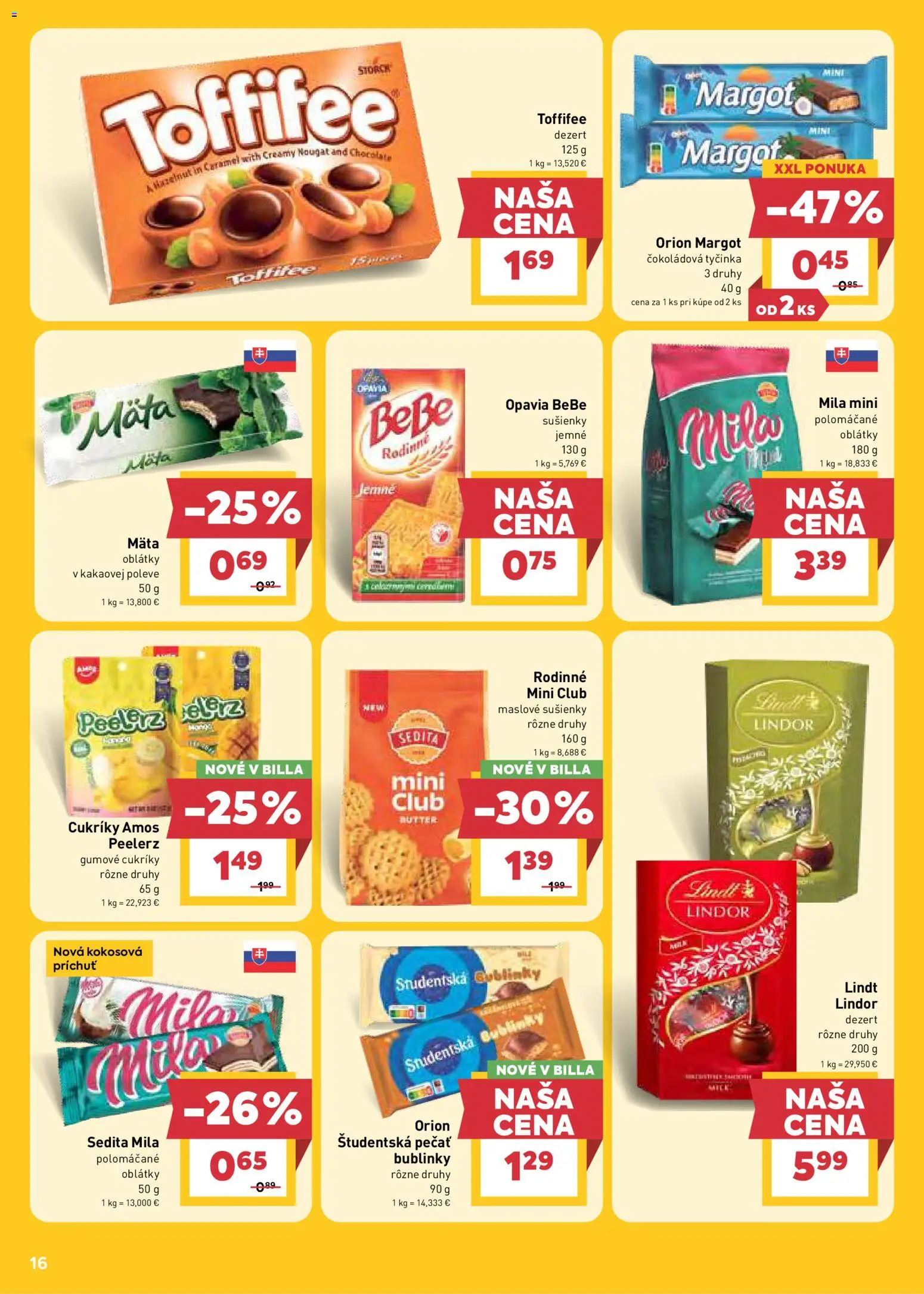 Nové Billa akcie – leták je platný od 12.08.2026 | Strana: 16 | Produkty: Sušienky, Lindor, Oblátky, Študentská pečať
