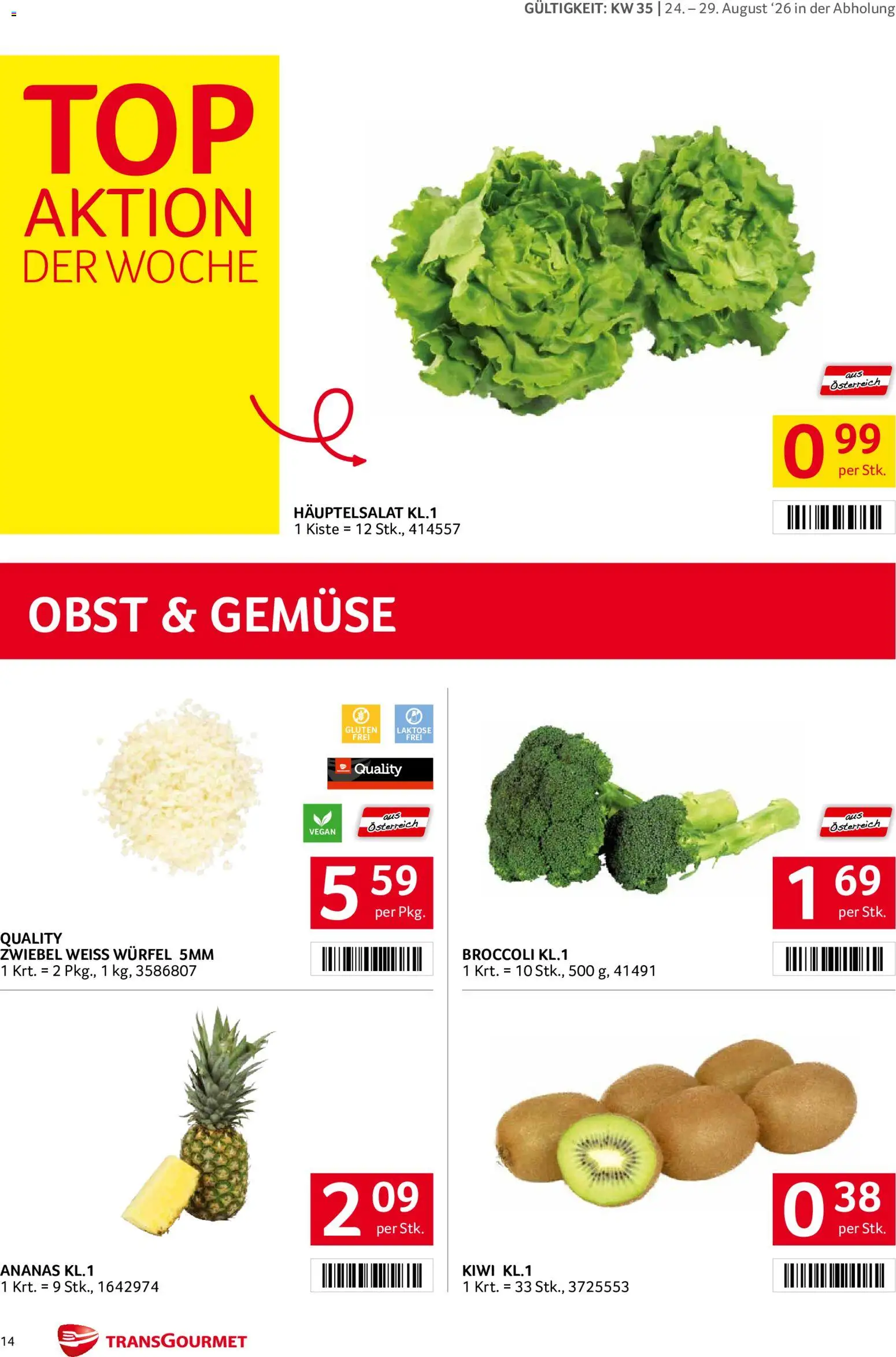 Transgourmet Flugblatt gültig ab 24.08.2026 | Seite: 14 | Produkte: Kiwi, Gemüse, Obst, Ananas