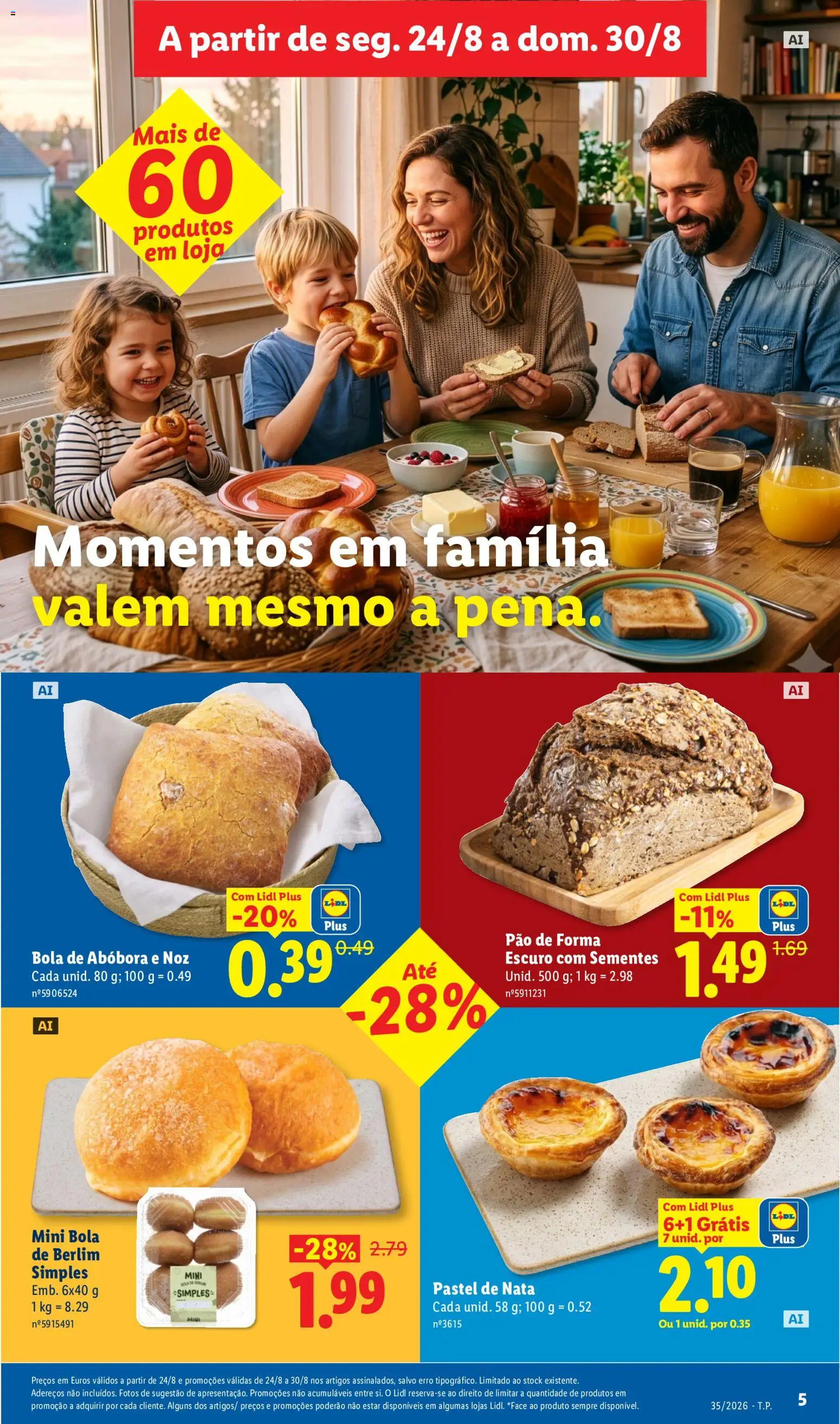 Lidl folheto │ válido de 24/08/2026 | Página: 5 | Produtos: Pão, Abóbora, Nata, Bola de Berlim