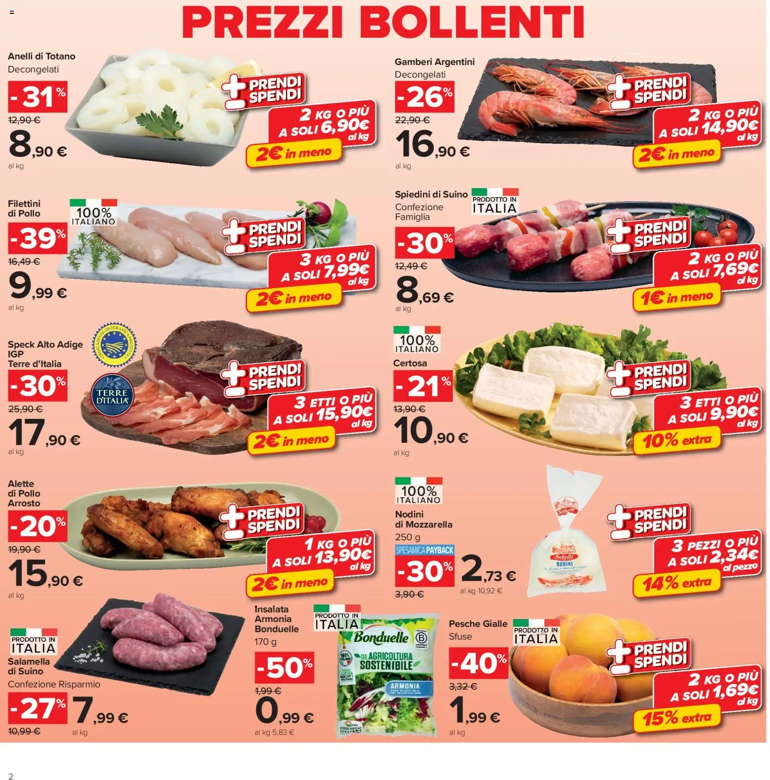 Volantino Carrefour del 06/08/2026 | Pagina: 2 | Prodotti: Speck, Pollo, Gamberi, Mozzarella