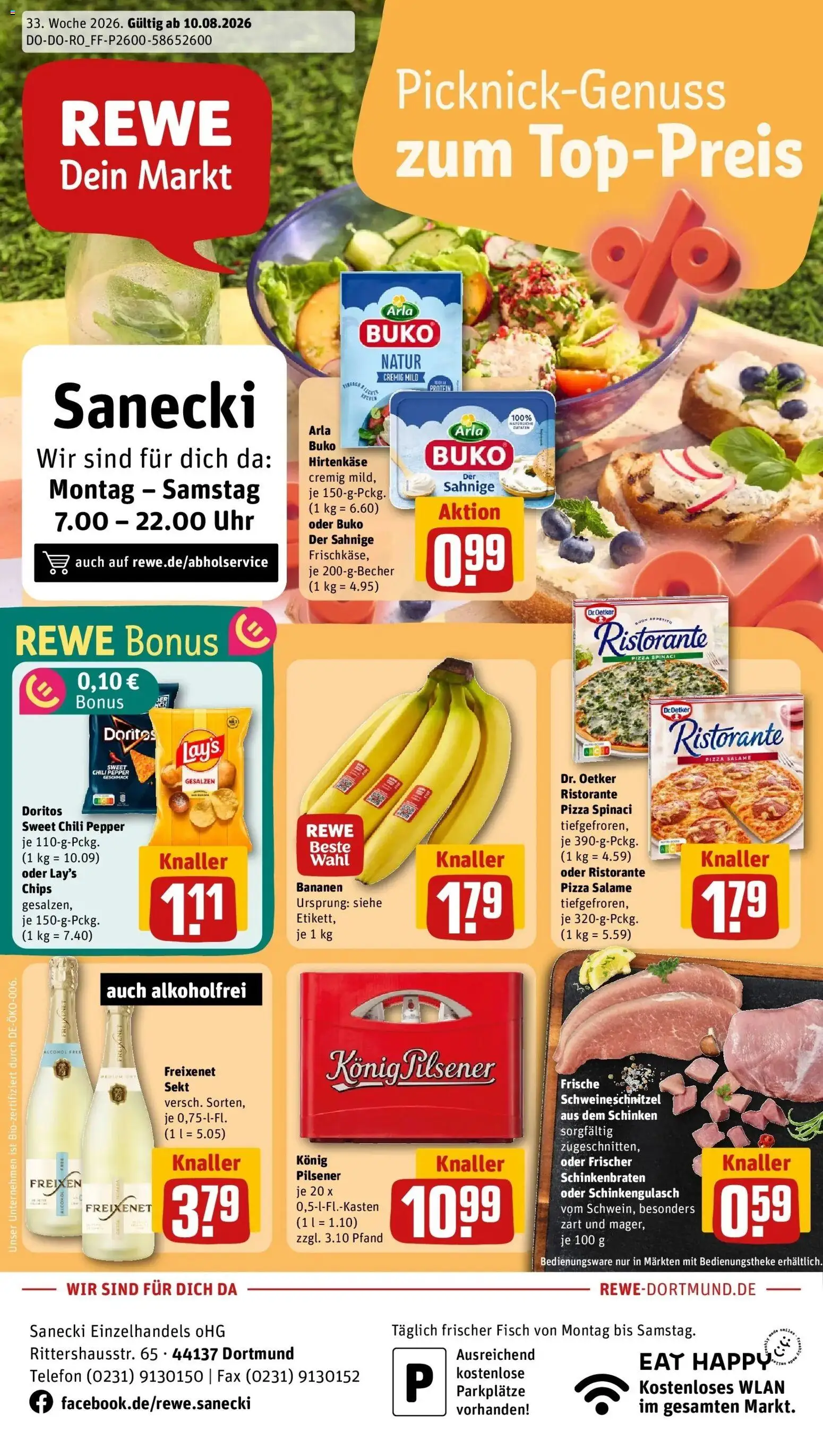 REWE Prospekt ab 10.08.2026 zum Blättern » Angebote | Seite: 1 | Produkte: Ristorante, Arla buko, Chili, Salami