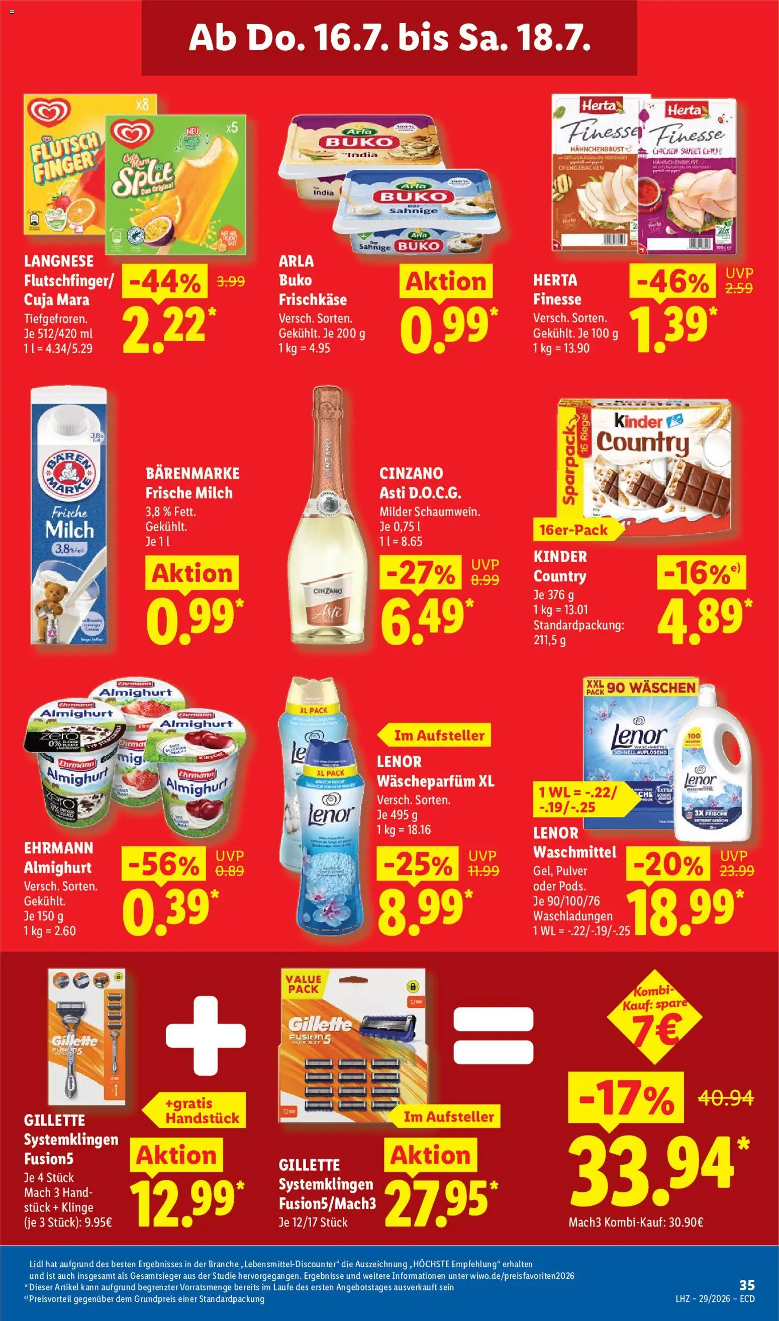 Lidl Prospekt – gültig ab 13.07.2026 | Seite: 69 | Produkte: Lenor, Arla buko, Herta finesse, Kinder country