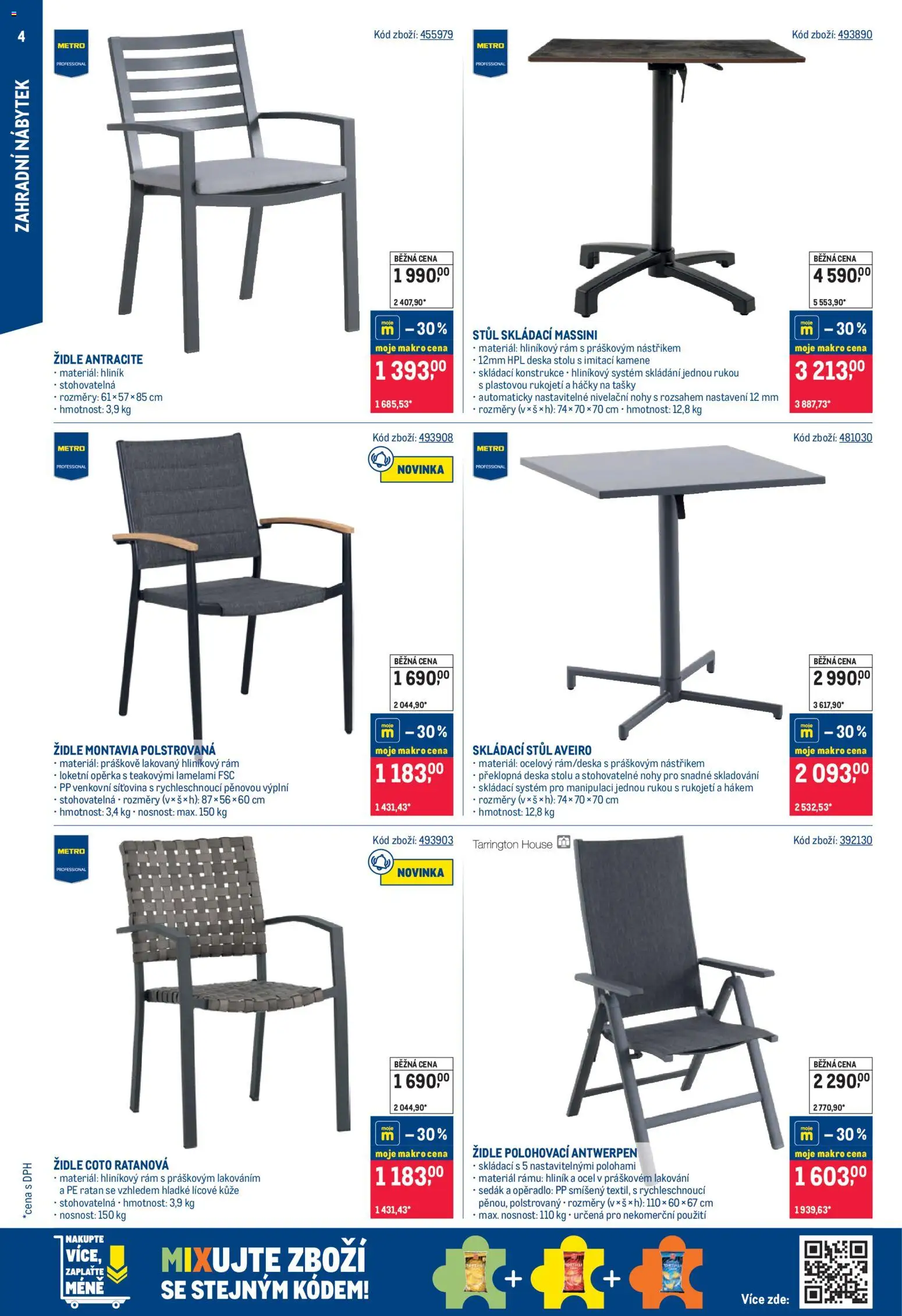 Makro leták - Letní sezona od 20.05.2026 | Strana: 4 | Produkty: Tašky, Nábytek, Stůl, Židle