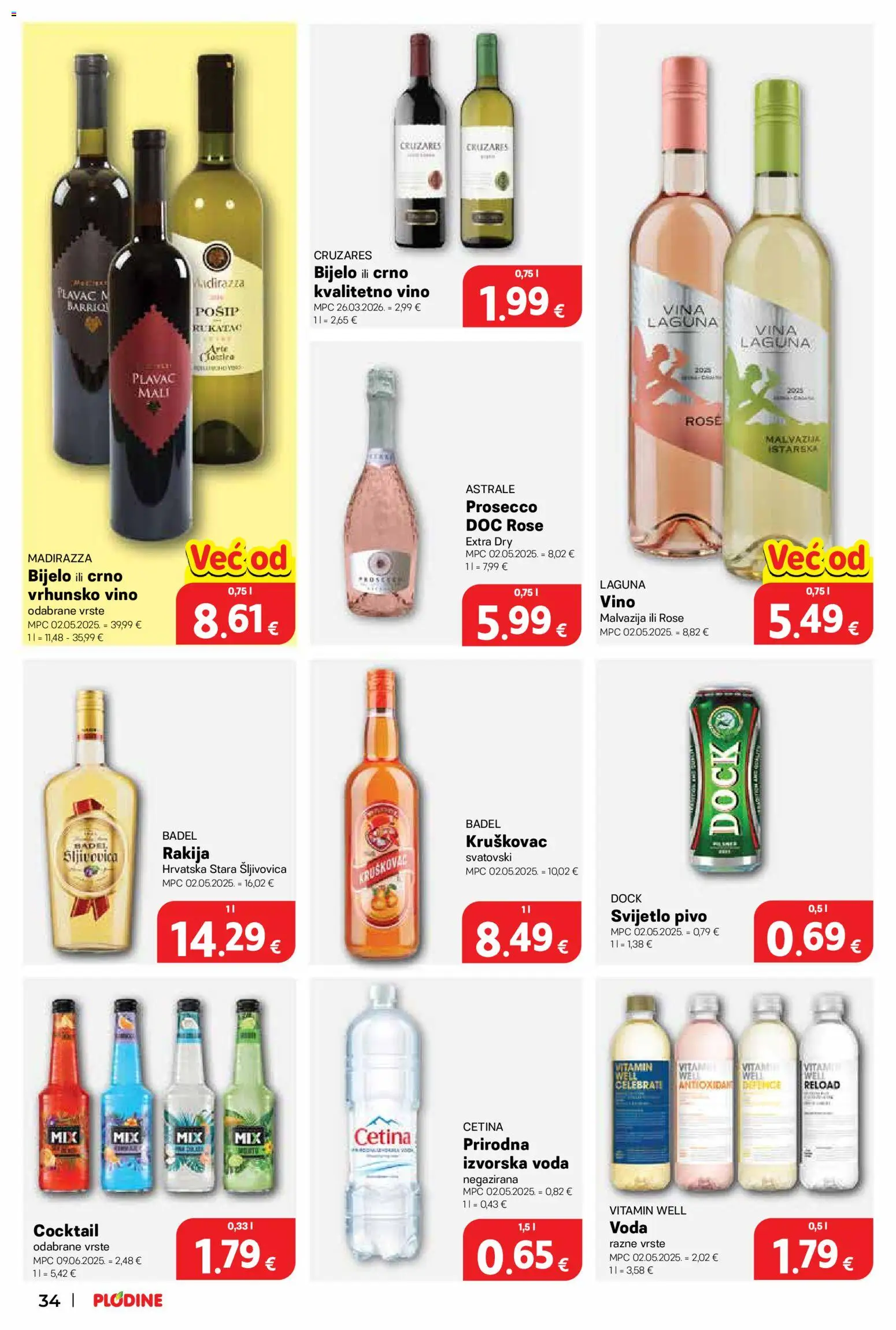 Plodine katalog | vrijedi od 19.08.2026 | Stranica: 34 | Proizvodi: Vino, Voda cetina, Rakija, Badel