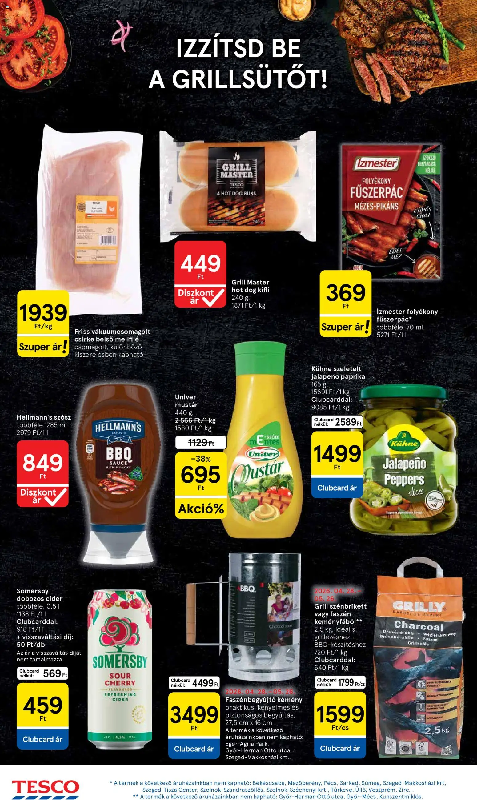 Tesco akciós ujság - amely érvényes a következő dátumtól: 21.05.2026 | Oldal: 4 | Termékek: Hot dog, Grill, Cider, Szósz
