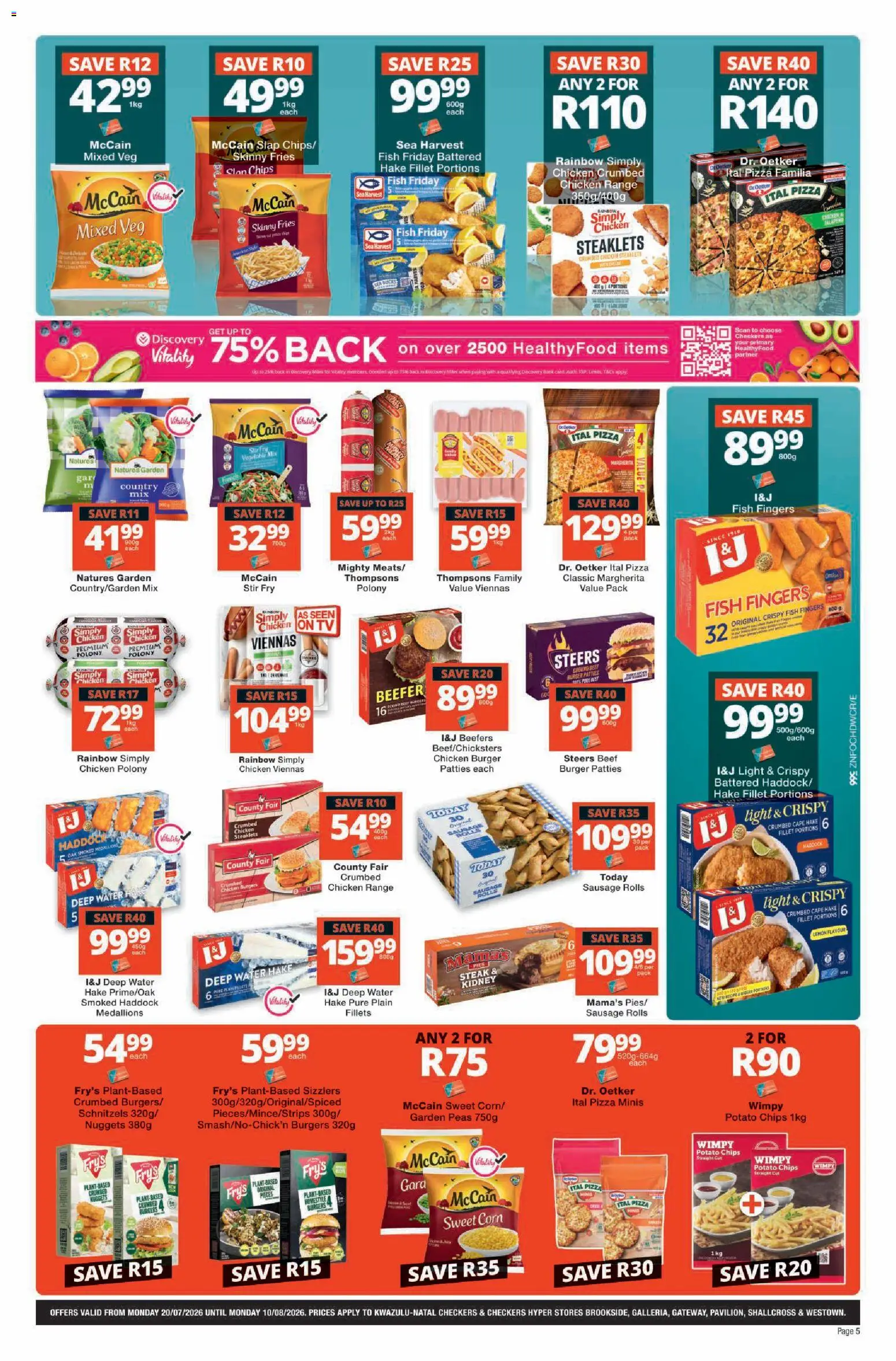 New Checkers catalogue – valid from 20/07/2026 | Page: 5 | Products: Fish, Chips, Water, Sausage