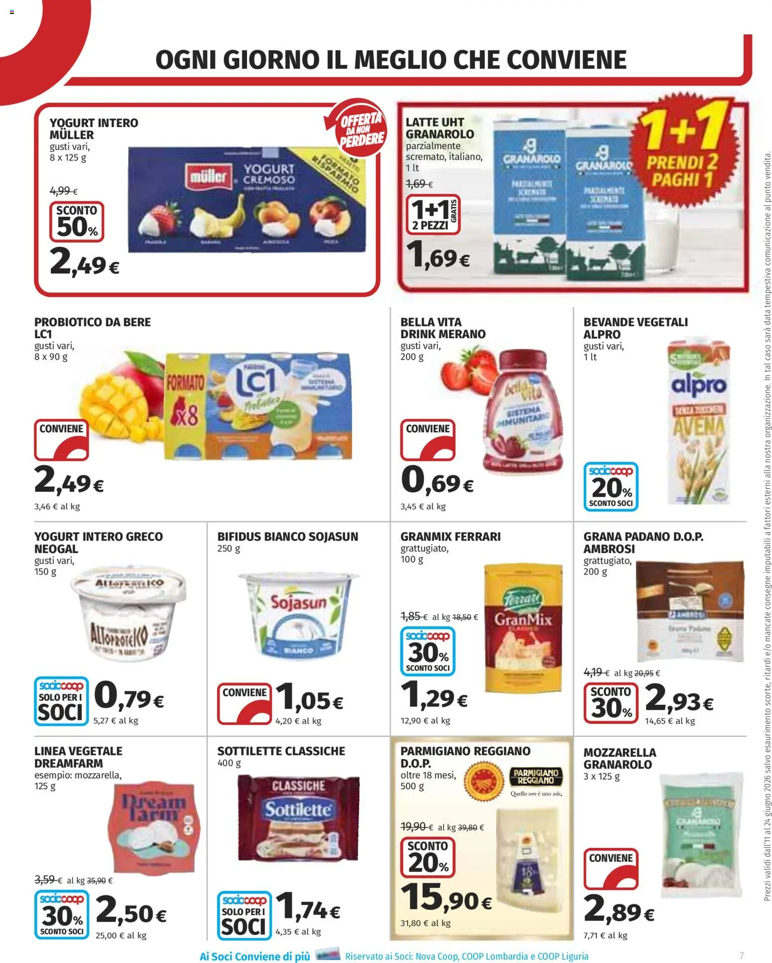 Volantino COOP del 11.06.2026 | Pagina: 7 | Prodotti: Mozzarella, Data, Grana Padano, Parmigiano reggiano