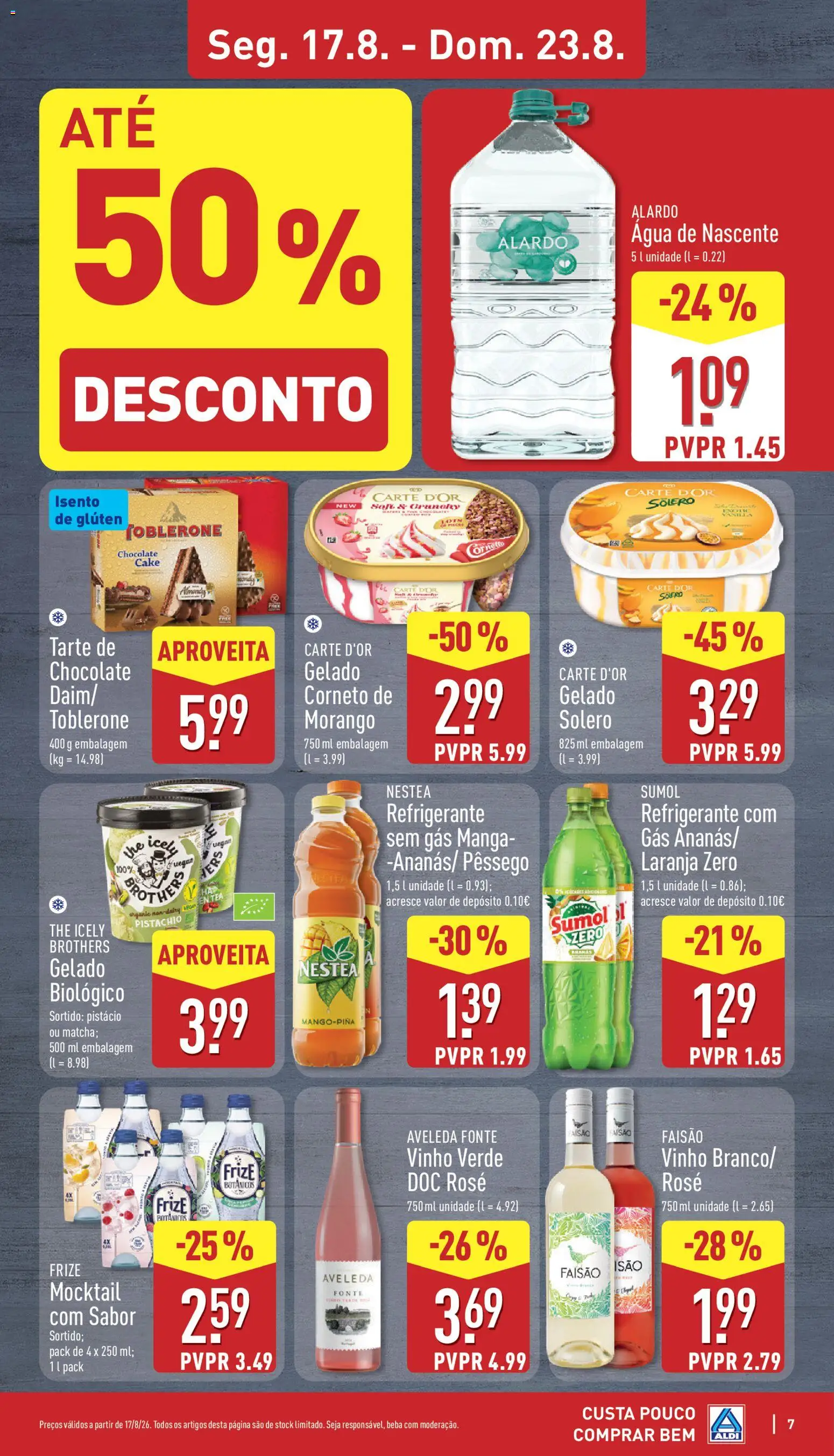 Aldi folheto │ válido de 17/08/2026 | Página: 7 | Produtos: Agua, Gelado, Chocolate, Vinho