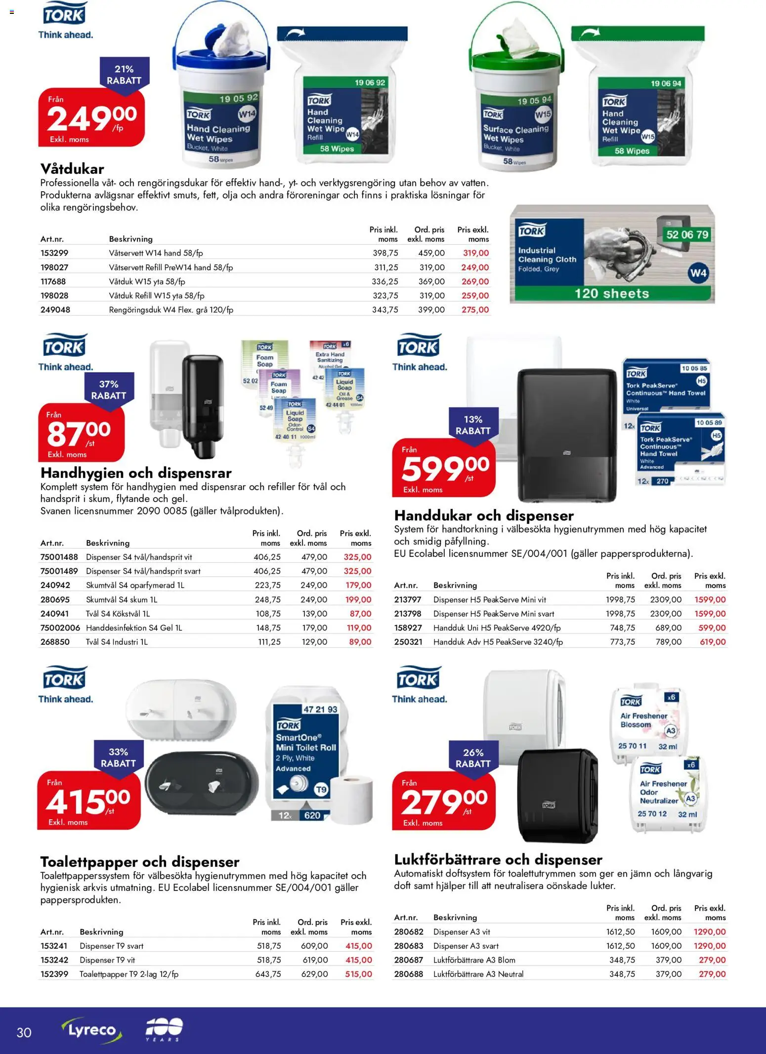 Lyreco reklamblad aktuell från 01/10/2026 | Sida: 30 | Produkter: Handdesinfektion, Våtservett, Tvål, Rengöringsdukar