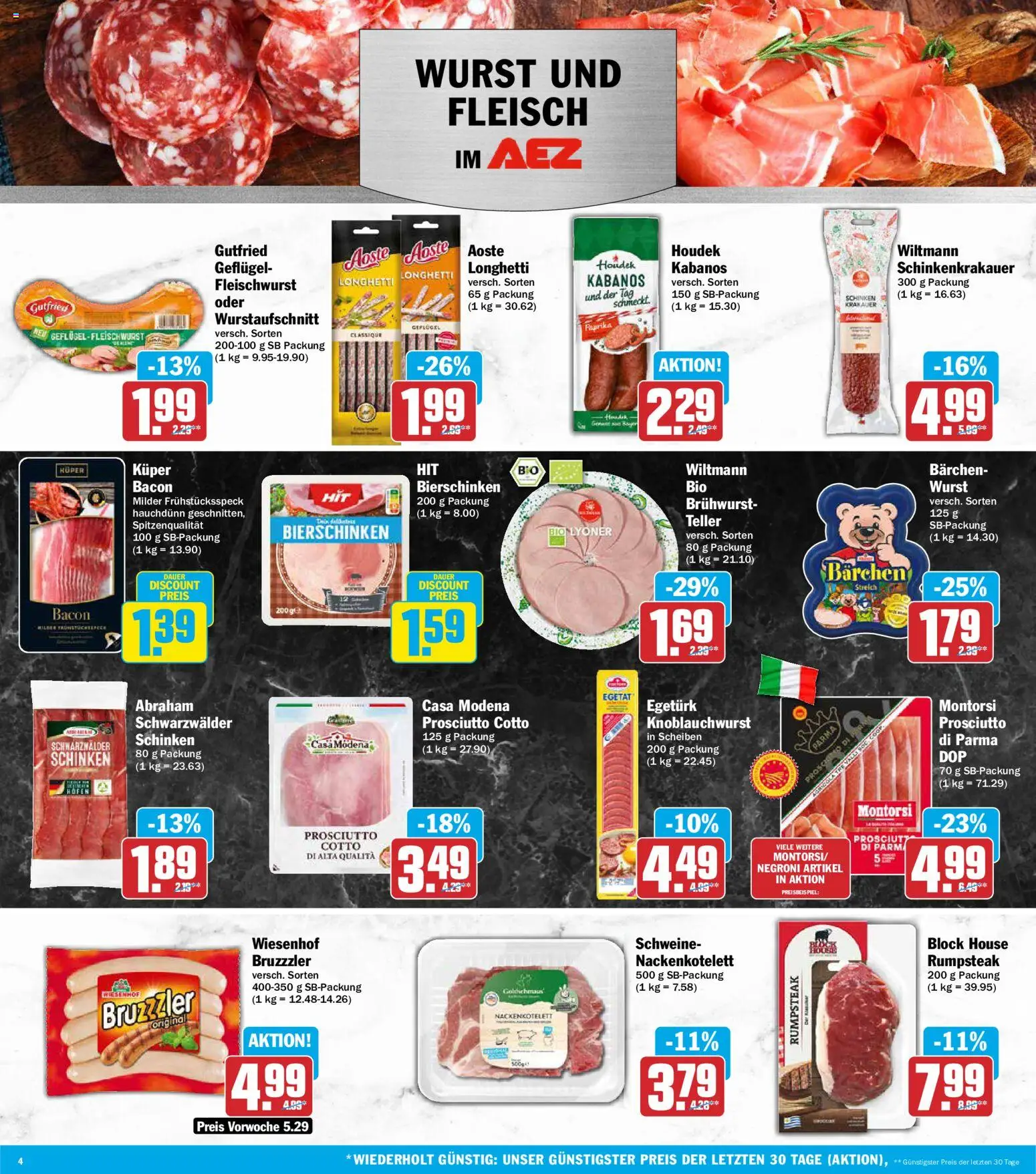AEZ Prospekt – gültig ab 24.08.2026 | Seite: 4 | Produkte: Rumpsteak, Paprika, Wurst, Schinken