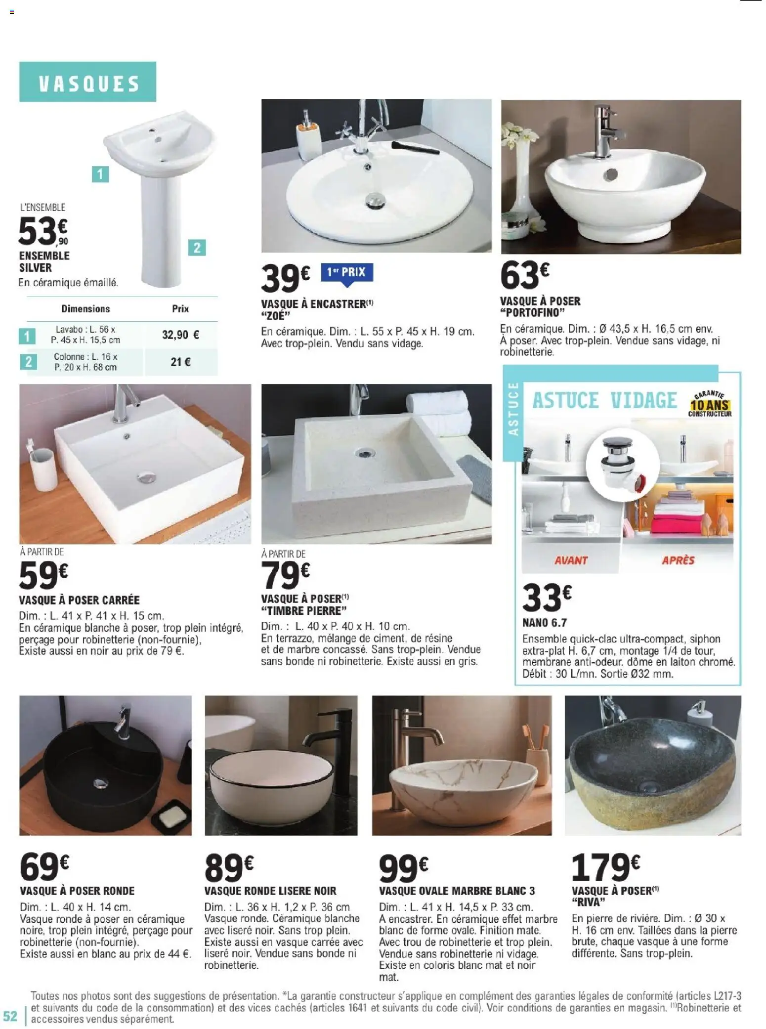 {H1} | Page: 52 | Produits: Colonne, Lavabo
