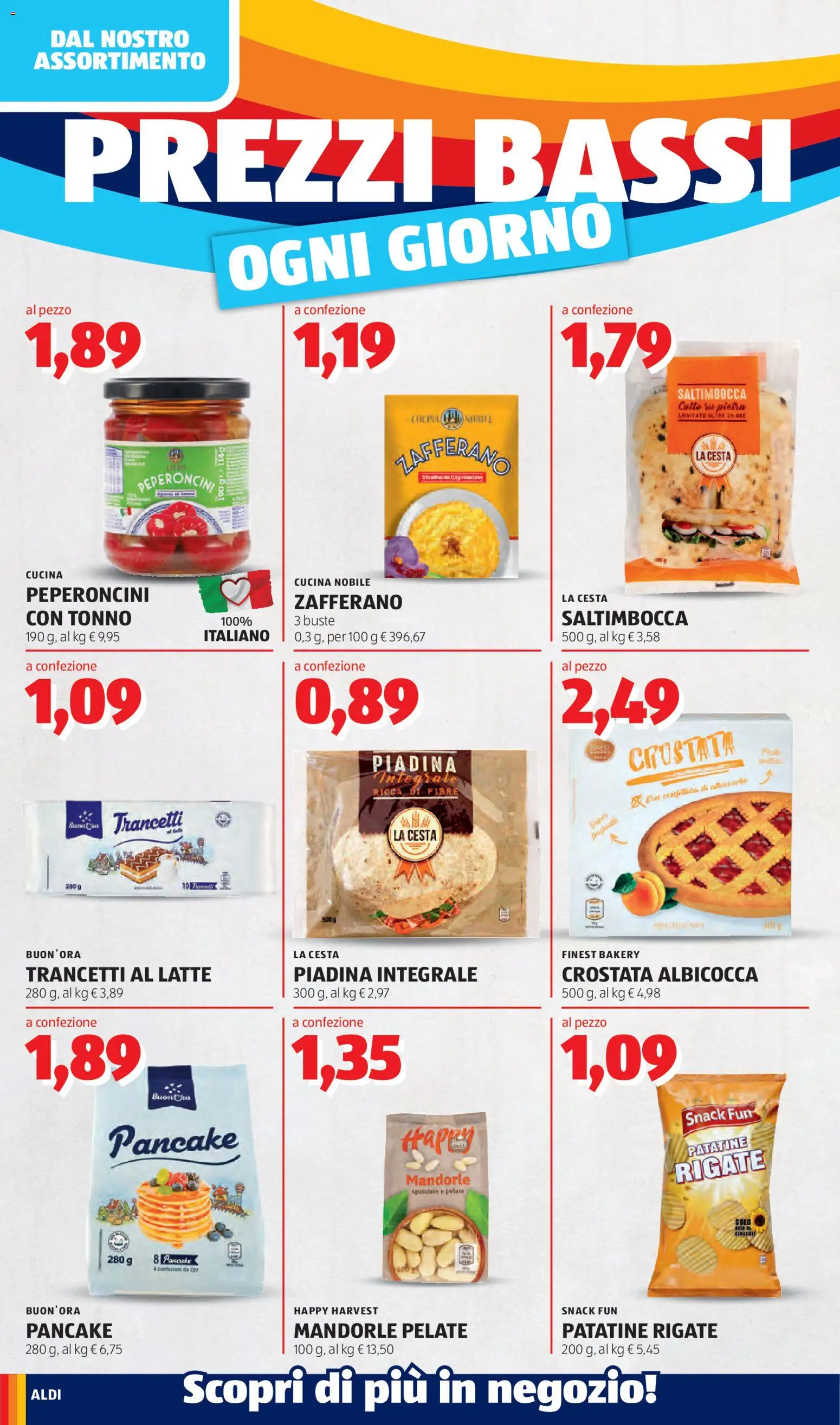 Volantino Aldi del 20/07/2026 | Pagina: 4 | Prodotti: Patatine, Mandorle, Piadina, Tonno