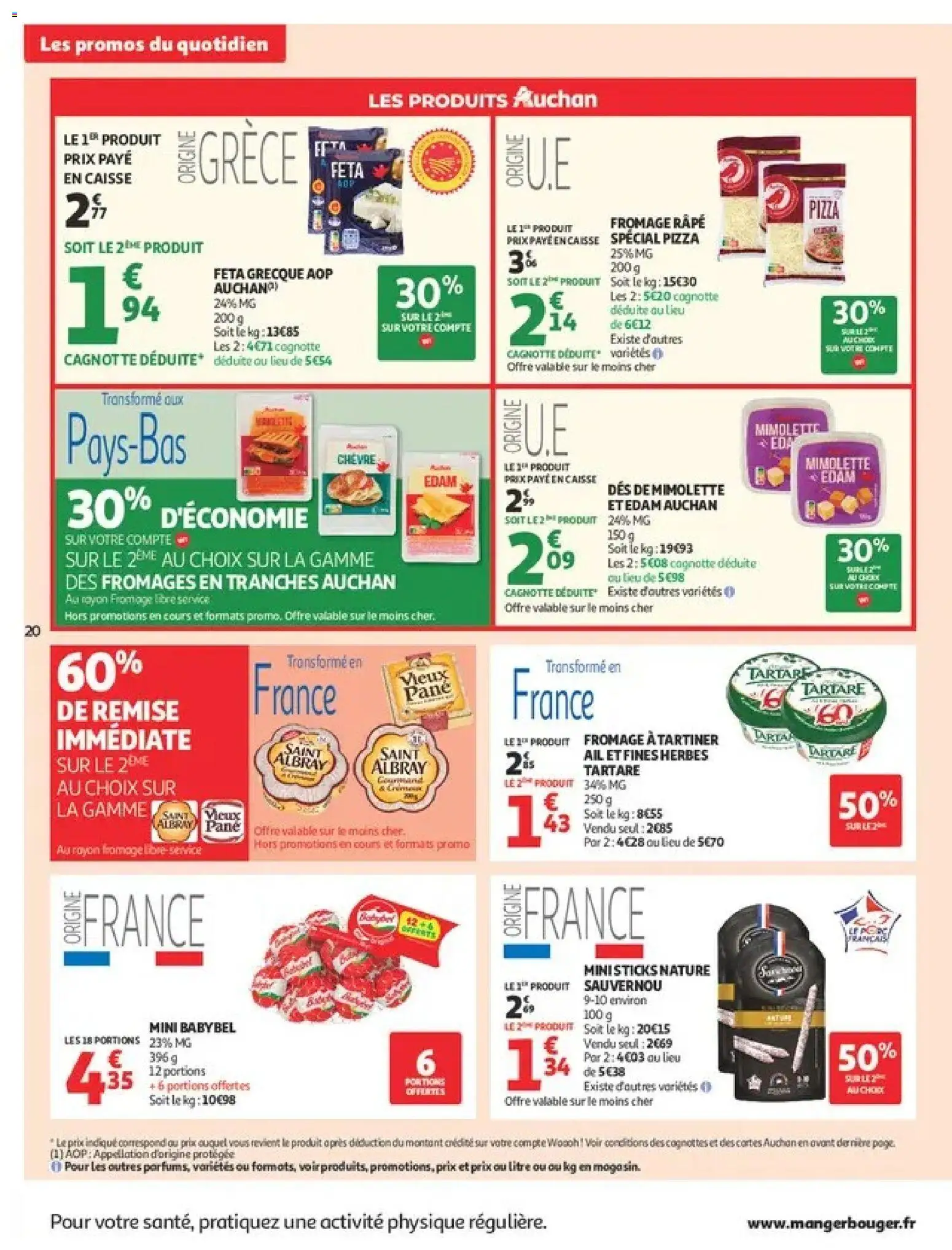 {H1} | Page: 20 | Produits: Feta, Mini Babybel, Pizza, Fromage à tartiner