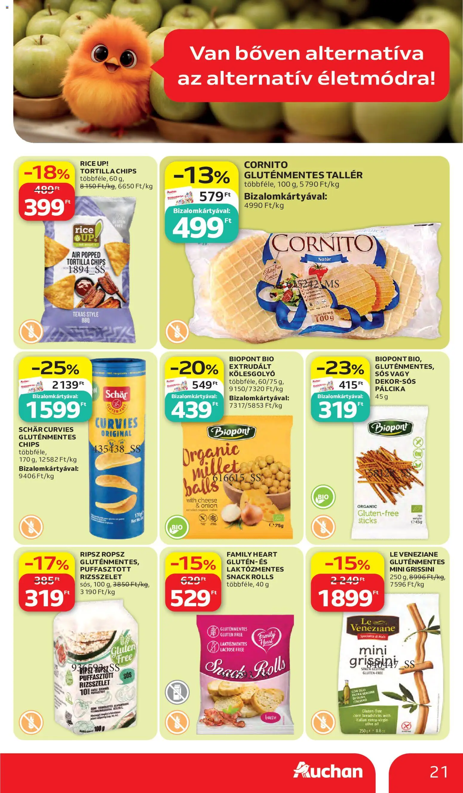 Auchan akciós ujság - amely érvényes a következő dátumtól: 28.05.2026 | Oldal: 21 | Termékek: Tortilla, Grissini, Kölesgolyó, Gluténmentes