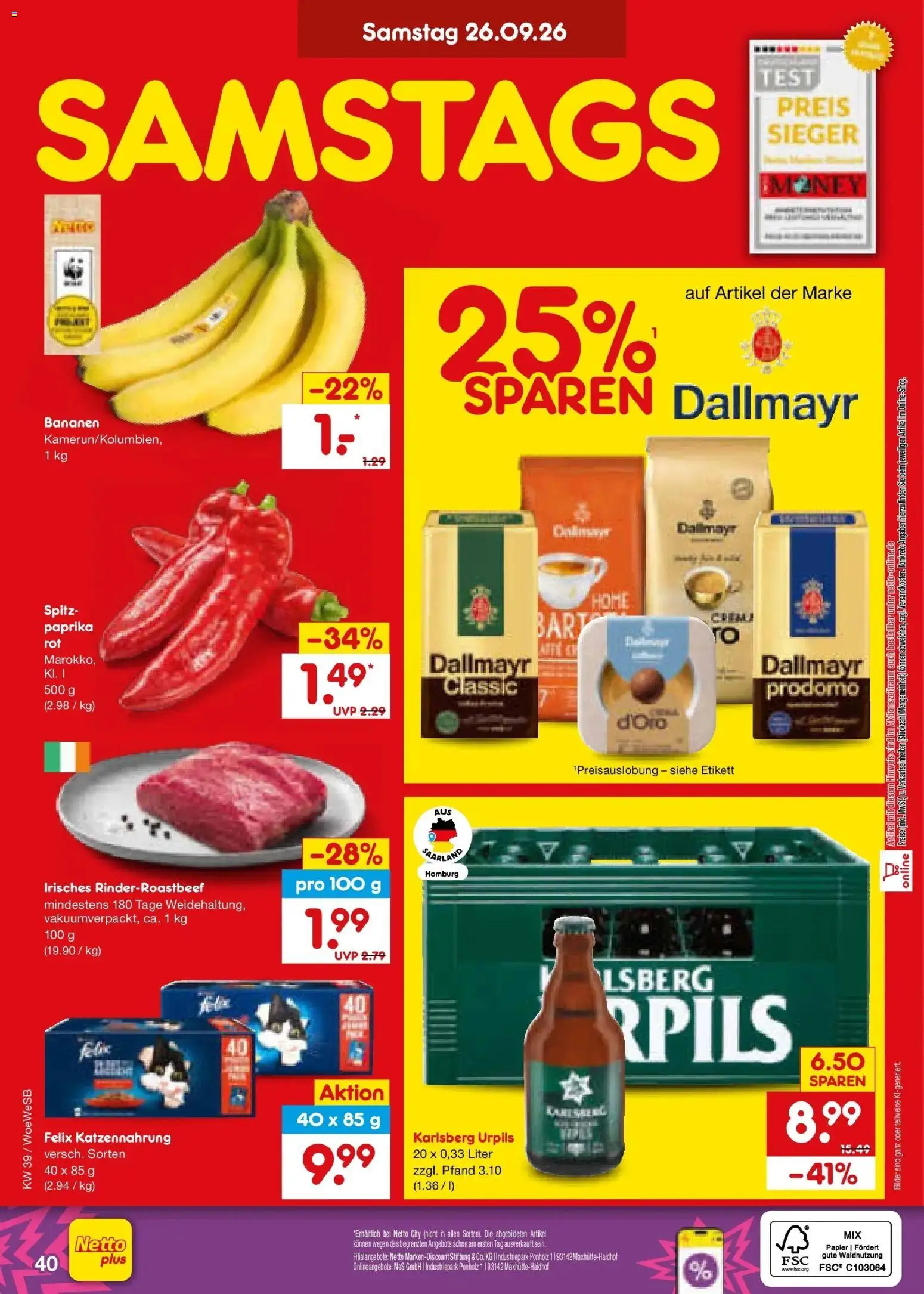 Netto Marken-Discount Prospekt Leonberg – gültig ab 21.09.2026 | Seite: 56 | Produkte: Bananen, Bilder, Dallmayr, Paprika
