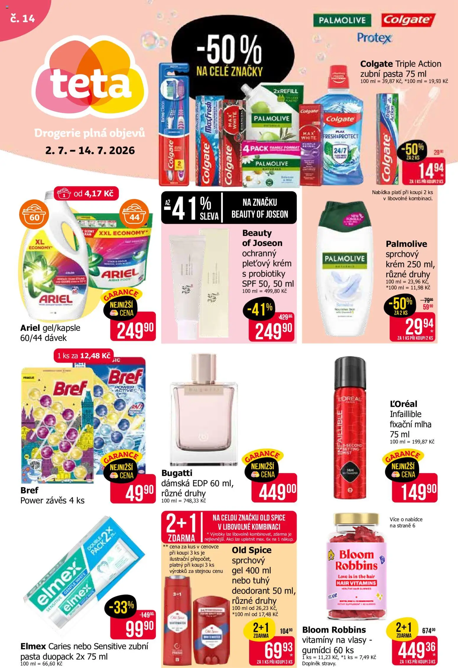 TETA Drogerie leták od 02.07.2026 | Strana: 1 | Produkty: Zubní pasta, Bugatti, Ariel, Drogerie