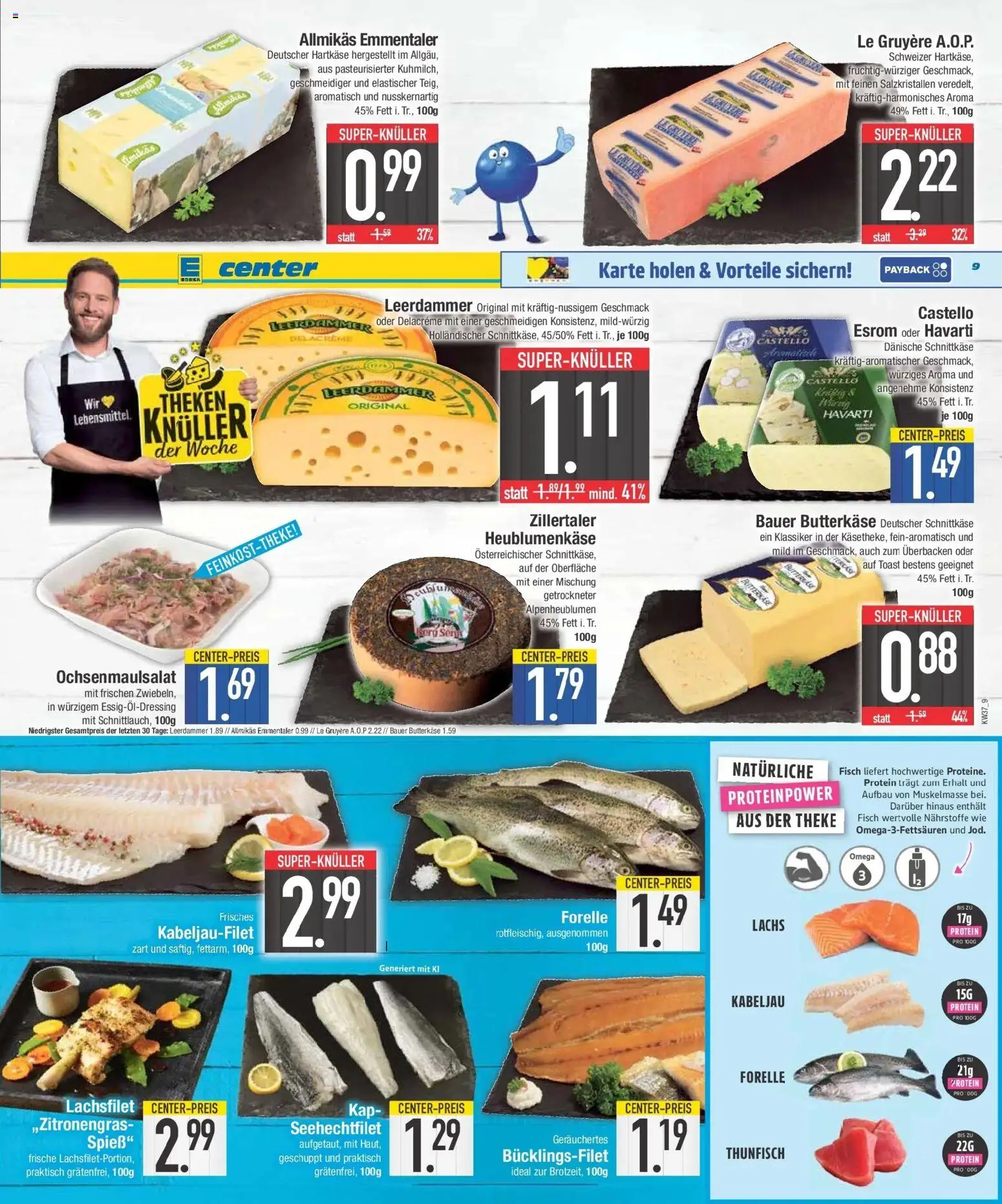 E center Prospekt München (ab 07.09.2026) zum Blättern | Seite: 9 | Produkte: Theke, Thunfisch, Toast, Lachs