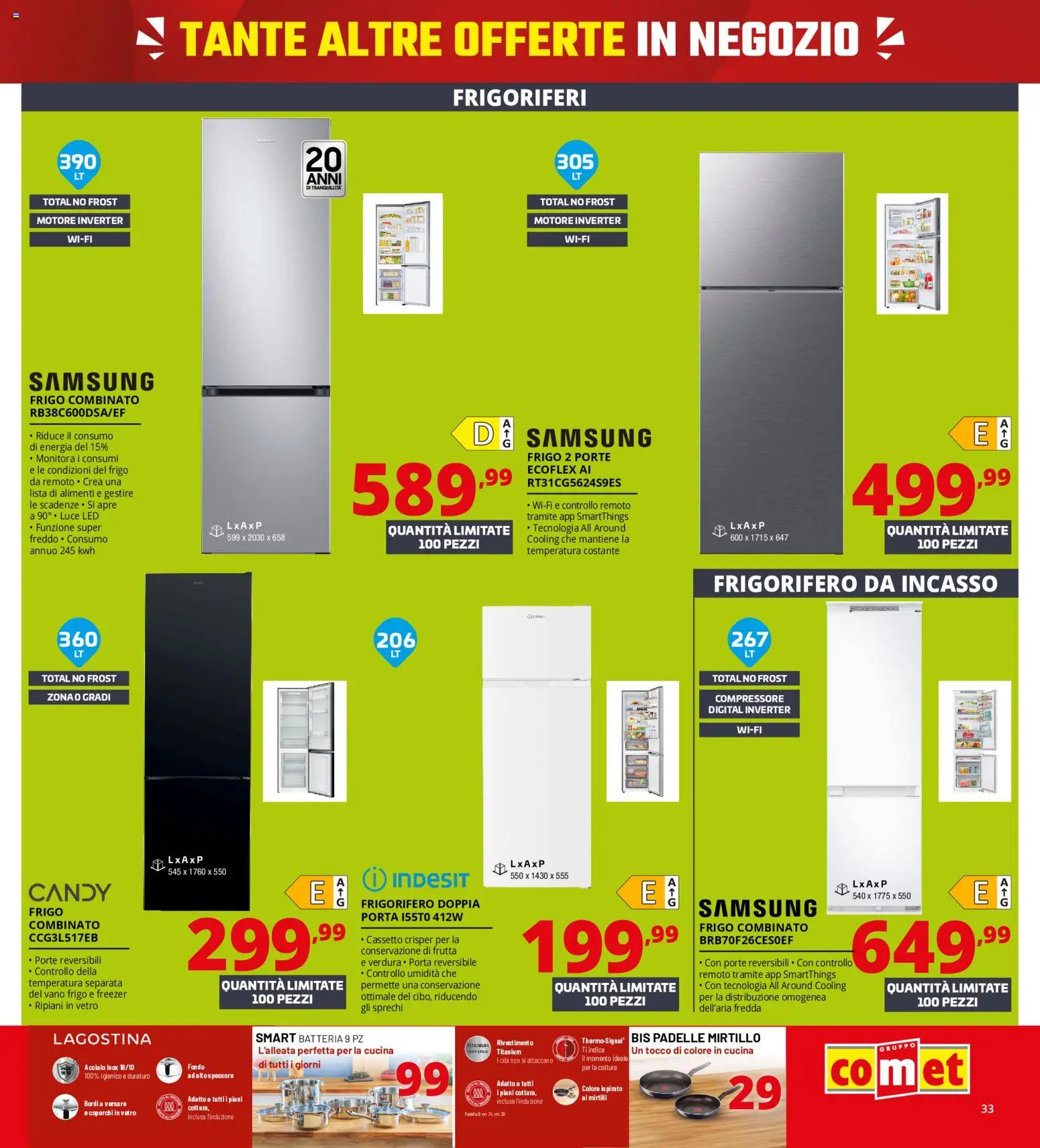Volantino Comet del 18.05.2026 | Pagina: 33 | Prodotti: Freezer, Frigorifero da incasso, Batteria, Samsung