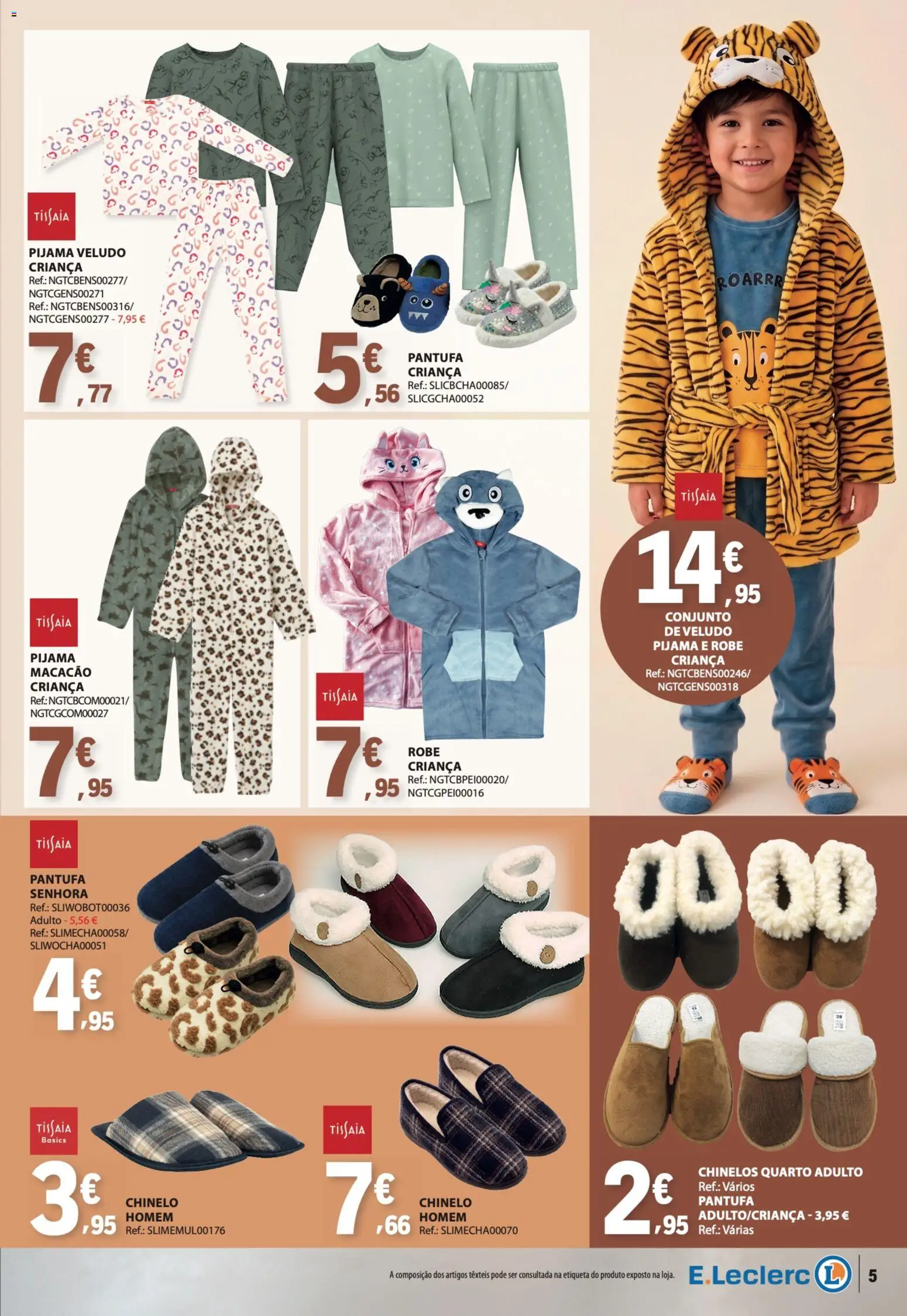 E.Leclerc folheto Especial Aquecimento │ válido de 13/10/2026 | Página: 5 | Produtos: Chinelos, Macacão, Robe, Pijama