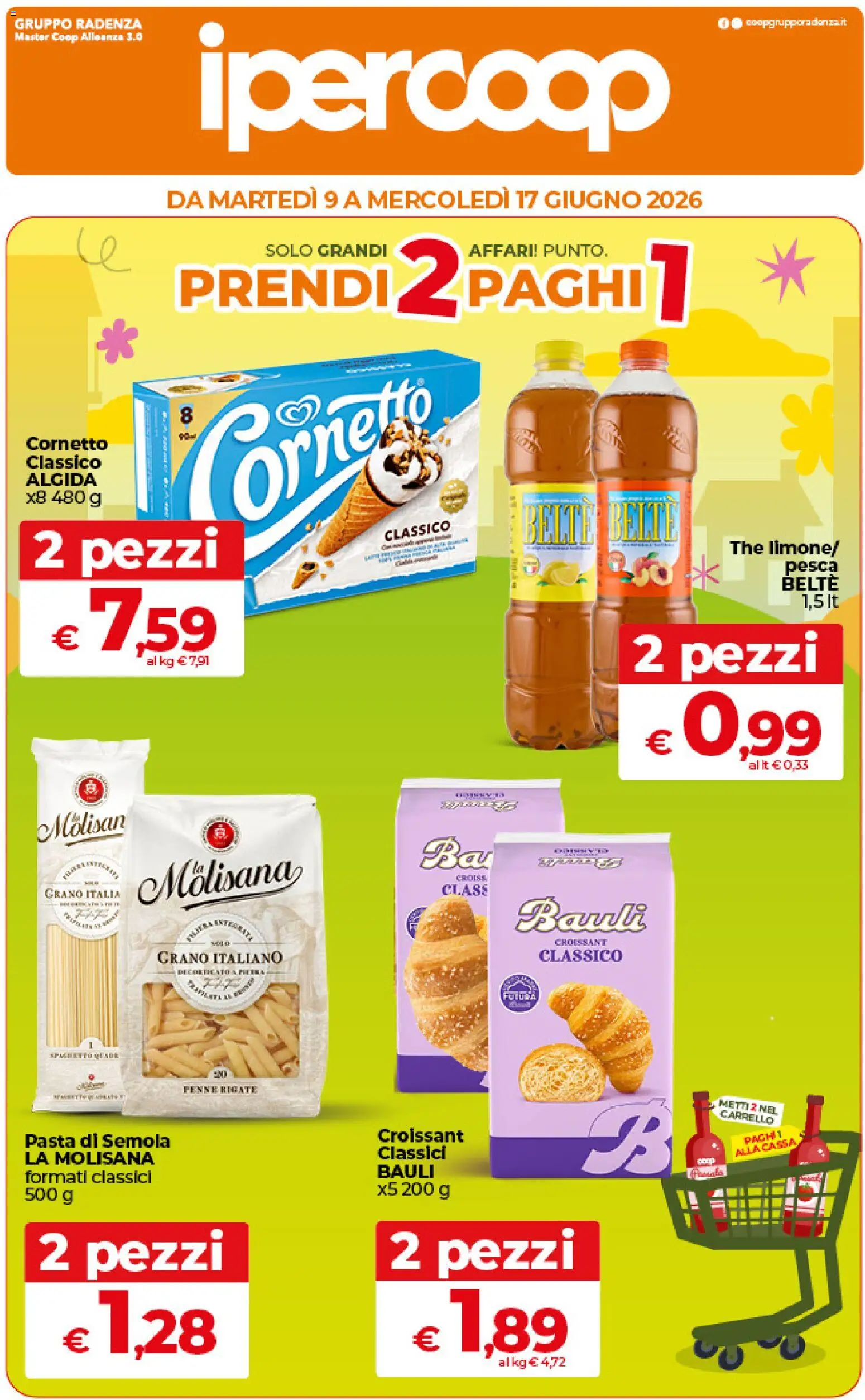 Volantino Ipercoop del 09.06.2026 | Pagina: 1 | Prodotti: Limone, Pesca, Croissant, Penne