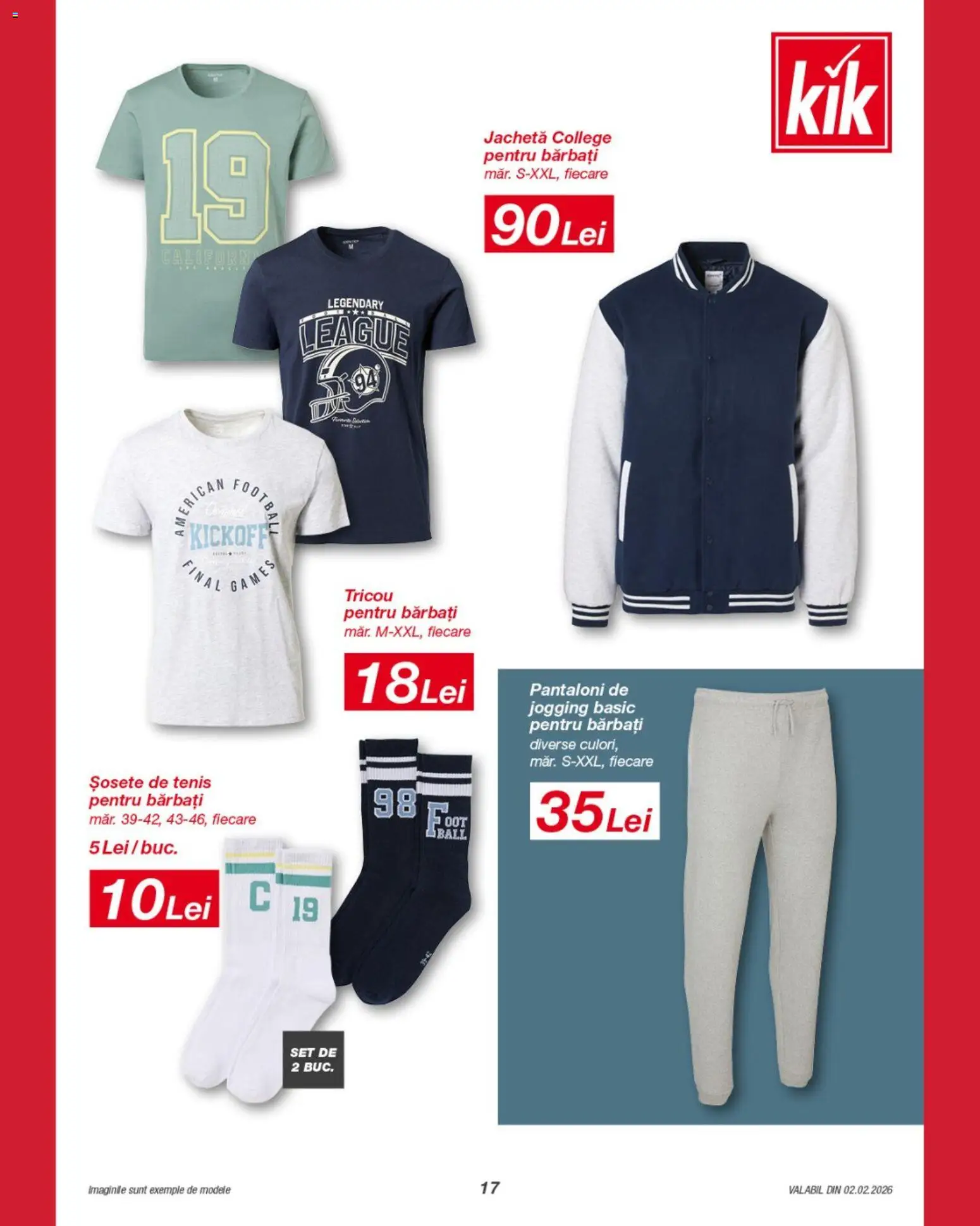 Noul catalog Kik – valabil de la 02.02.2026 | Pagină: 17 | Produse: Jachetă, Tricou pentru barbati, Pantaloni, Șosete