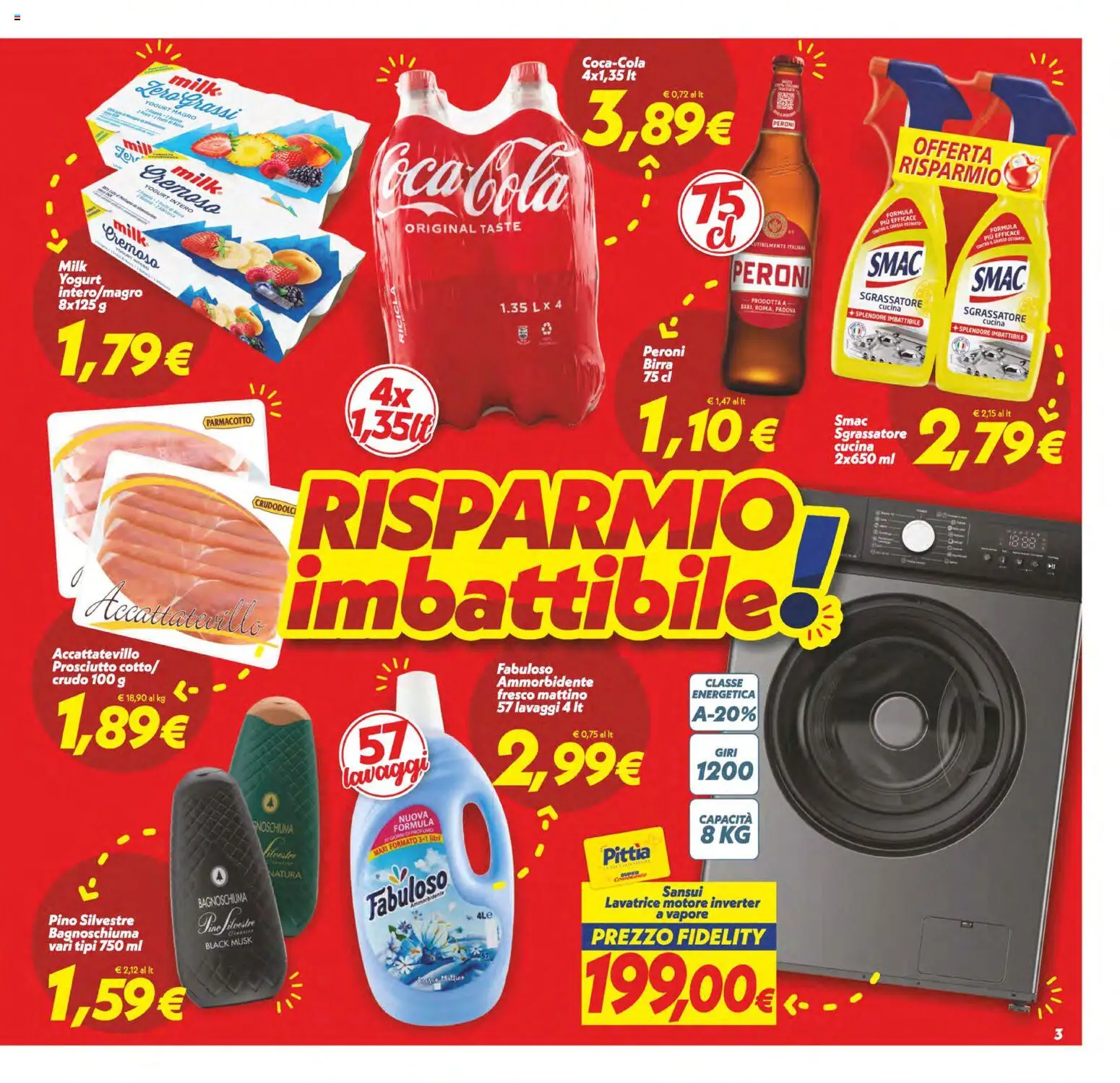 Volantino SuperConveniente del 13/10/2026 | Pagina: 3 | Prodotti: Sgrassatore, Prosciutto, Lavatrice, Yogurt magro