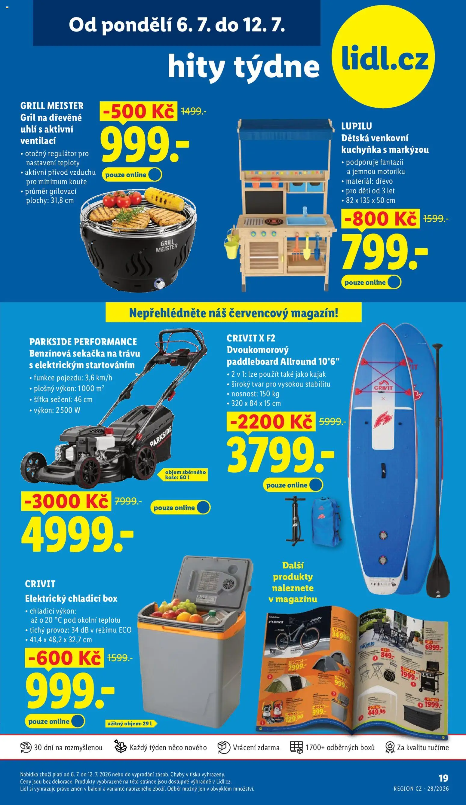 Lidl leták - Hity týdne od 06.07.2026 | Strana: 1 | Produkty: Parkside, Dřevěné uhlí, Chladicí box, Gril