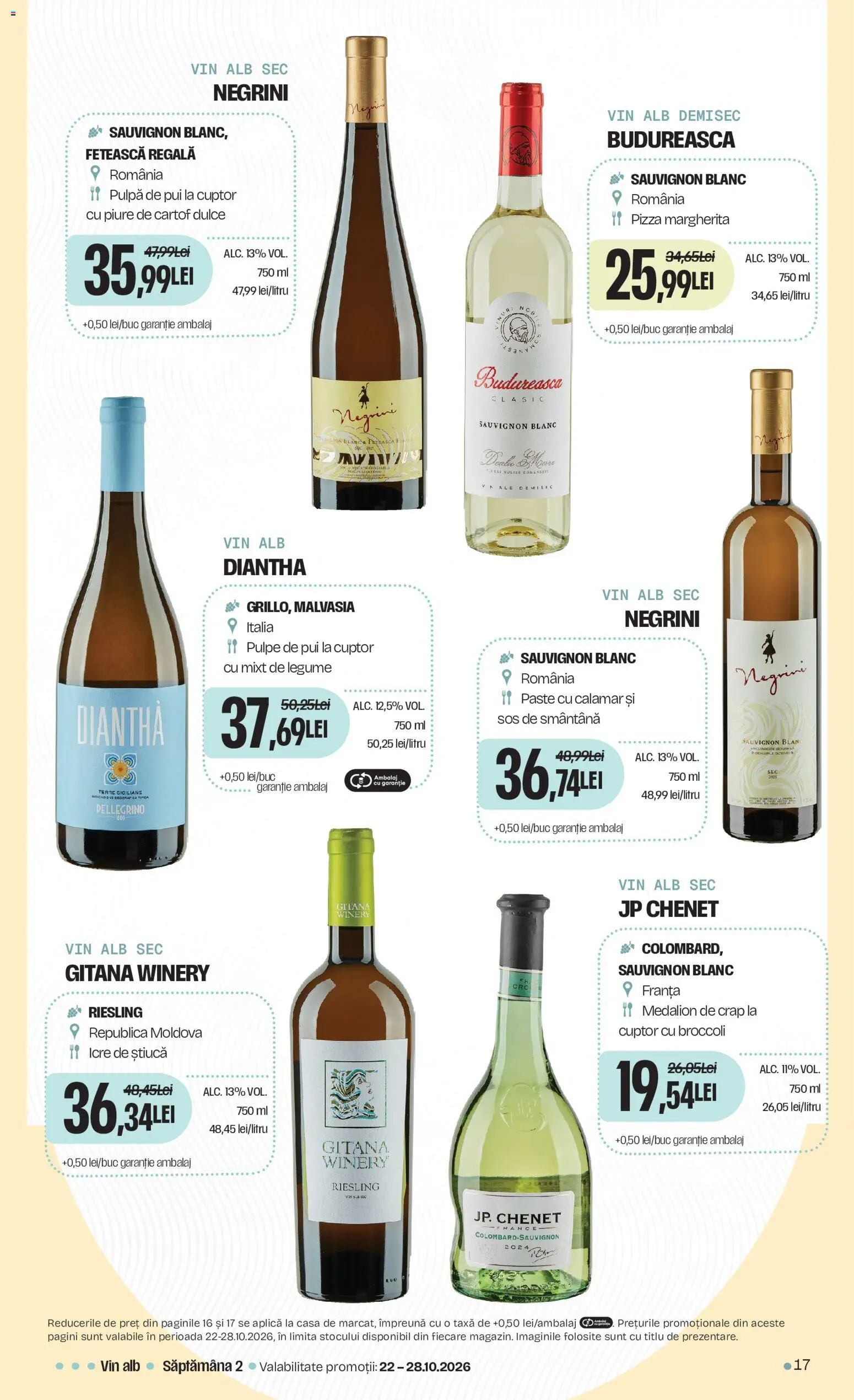 Noul catalog Mega Image – valabil de la 15.10.2026 | Pagină: 17 | Produse: Aplică, Vin alb, Pui, Pizza