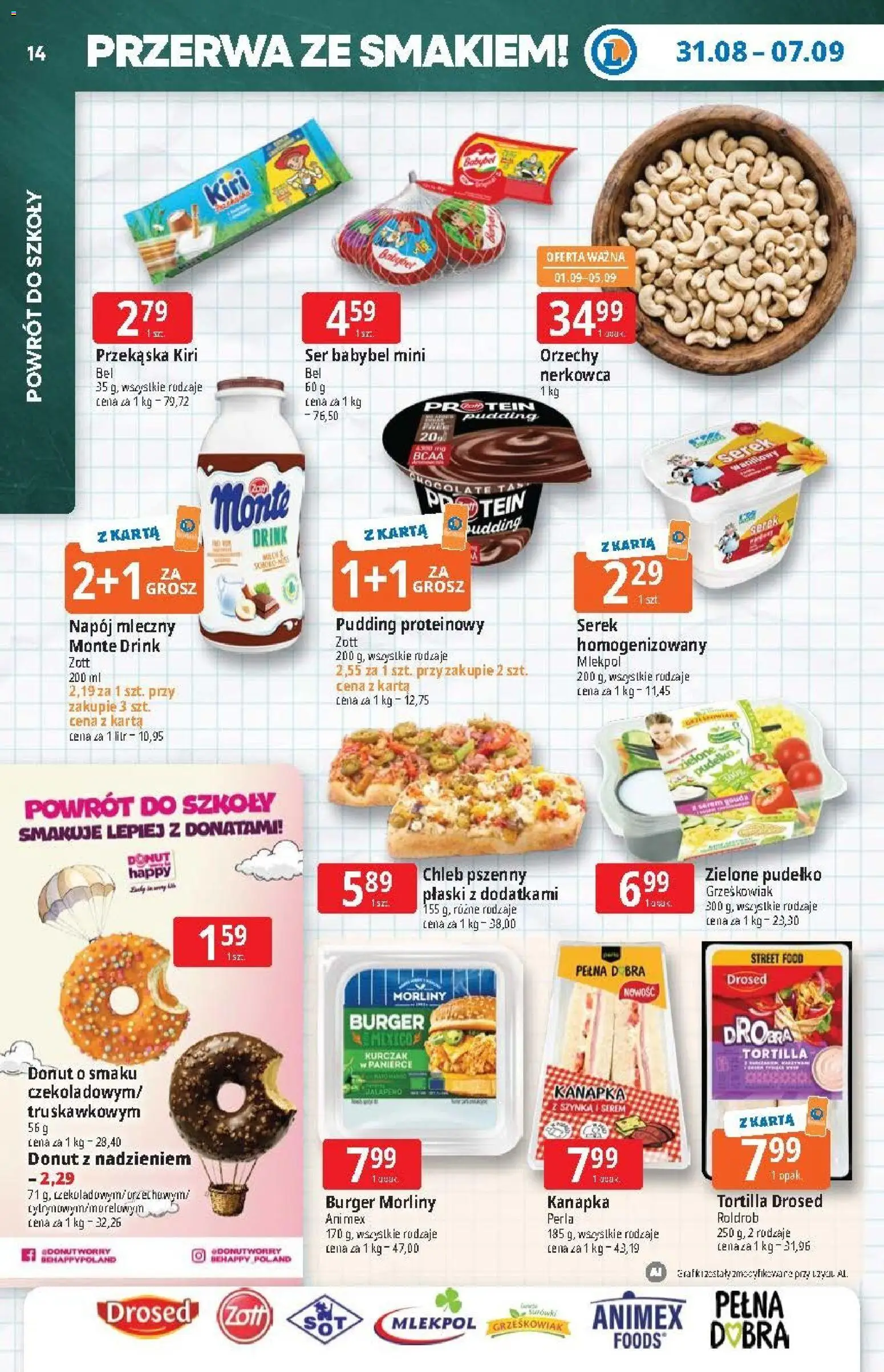 E.Leclerc gazetka od 31.08.2026 | Strona: 14 | Produkty: Karta, Babybel, Donut, Chleb