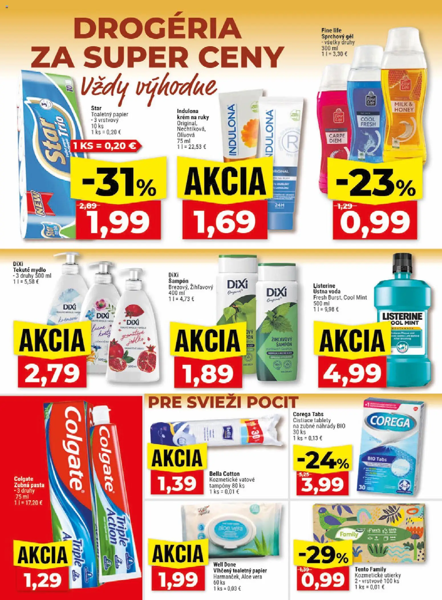 Nové Klas akcie – leták je platný od 15.06.2026 | Strana: 25 | Produkty: Listerine, Toaletný papier, Sprchový gél, Zubná pasta