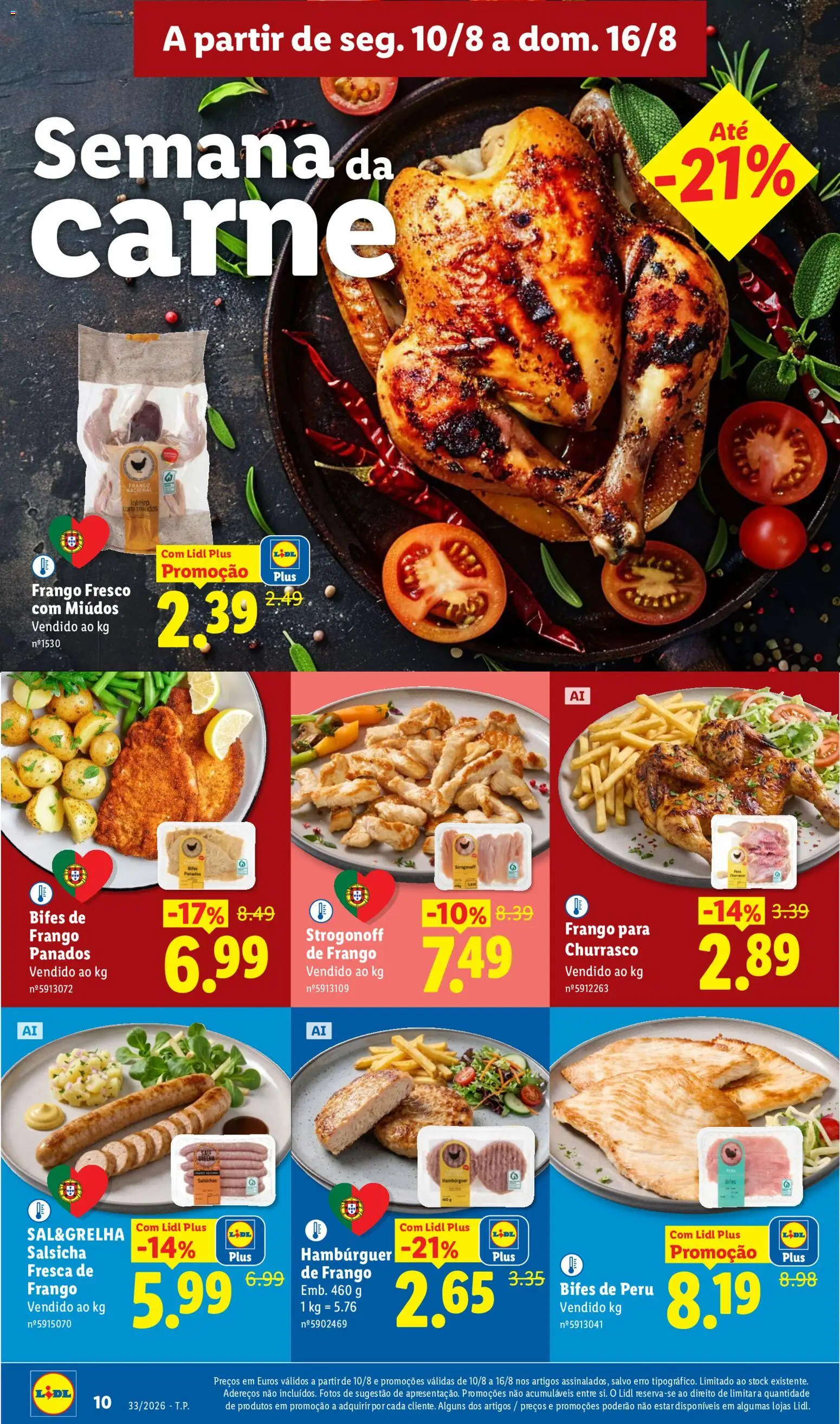 Lidl folheto │ válido de 10/08/2026 | Página: 10 | Produtos: Peru, Panados de frango, Carne, Salsichas