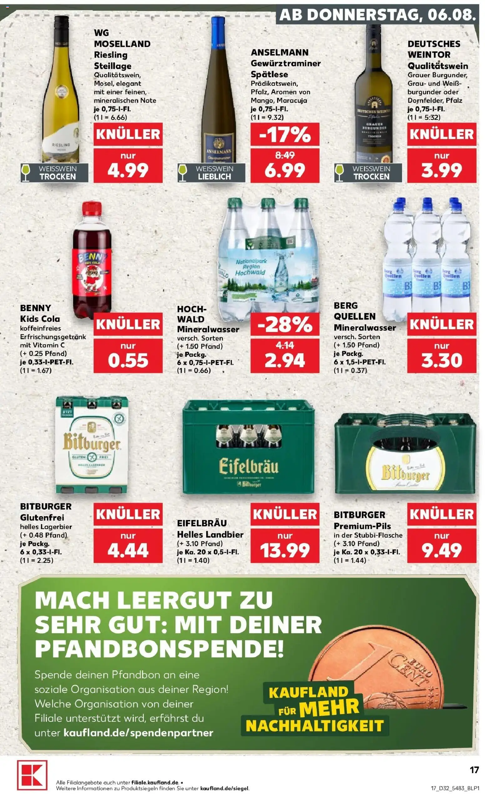 Prospekt Kaufland ab 06.08.2026 » Angebote Online zum Blättern | Seite: 17 | Produkte: Cola, Weißwein, Burger, Mineralwasser