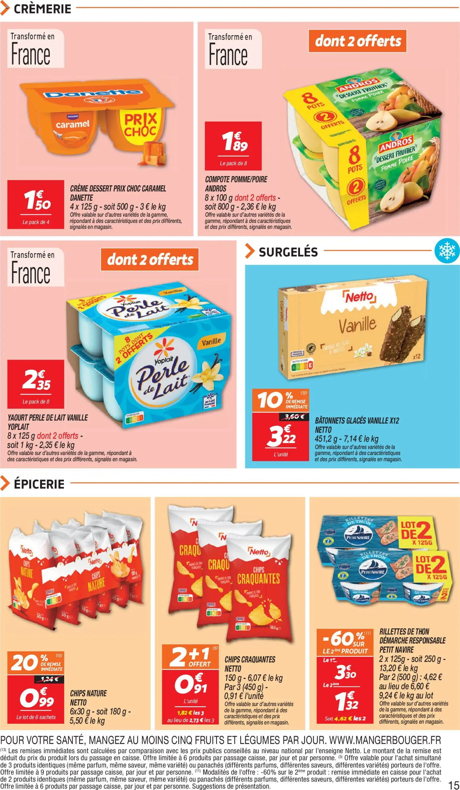 {H1} | Page: 15 | Produits: Glaces, Poire, Pomme, Lait