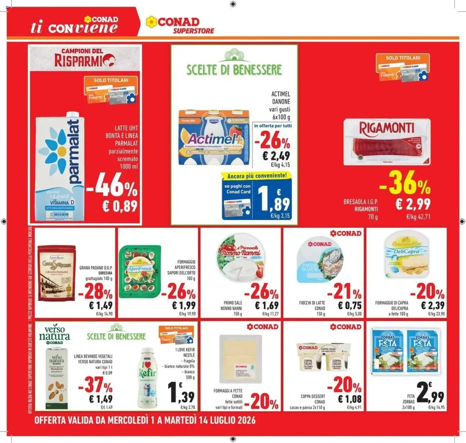 Volantino Conad del 30/06/2026 | Pagina: 20 | Prodotti: Fiocchi, Sale, Latte, Grana Padano