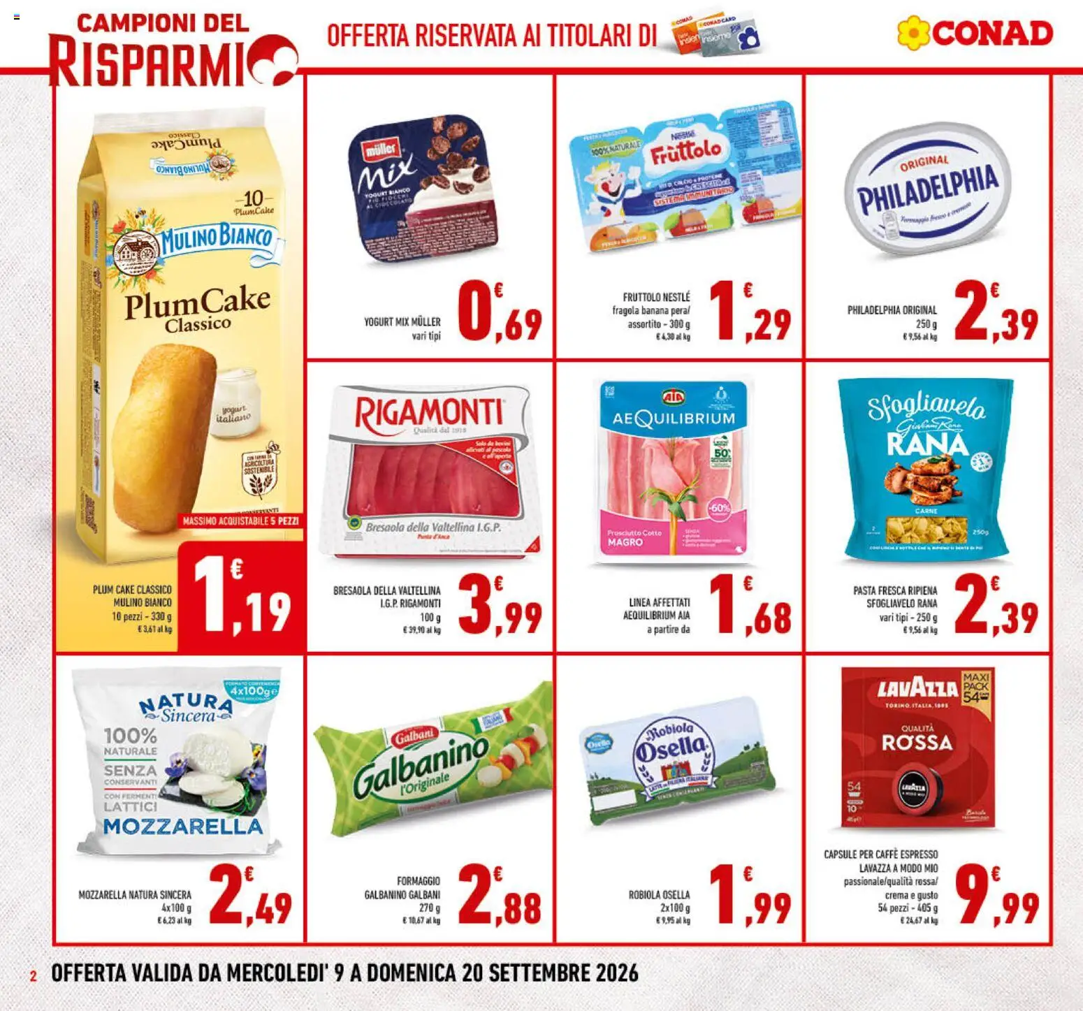 Volantino Conad del 09/09/2026 | Pagina: 2 | Prodotti: Crema, Yogurt, Caffè, Yogurt bianco