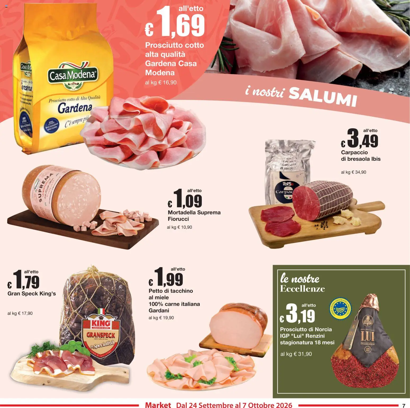 Volantino Sì con Te del 24/09/2026 | Pagina: 7 | Prodotti: Carpaccio, Bresaola, Tacchino, Miele
