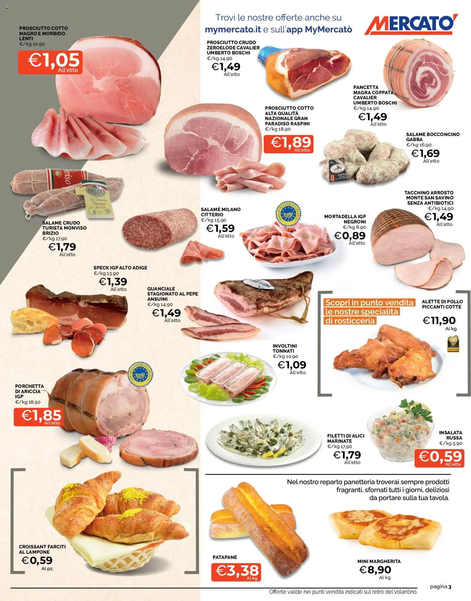 Volantino Mercatò del 17/09/2026 | Pagina: 3 | Prodotti: Pollo, Insalata, Prosciutto, Croissant