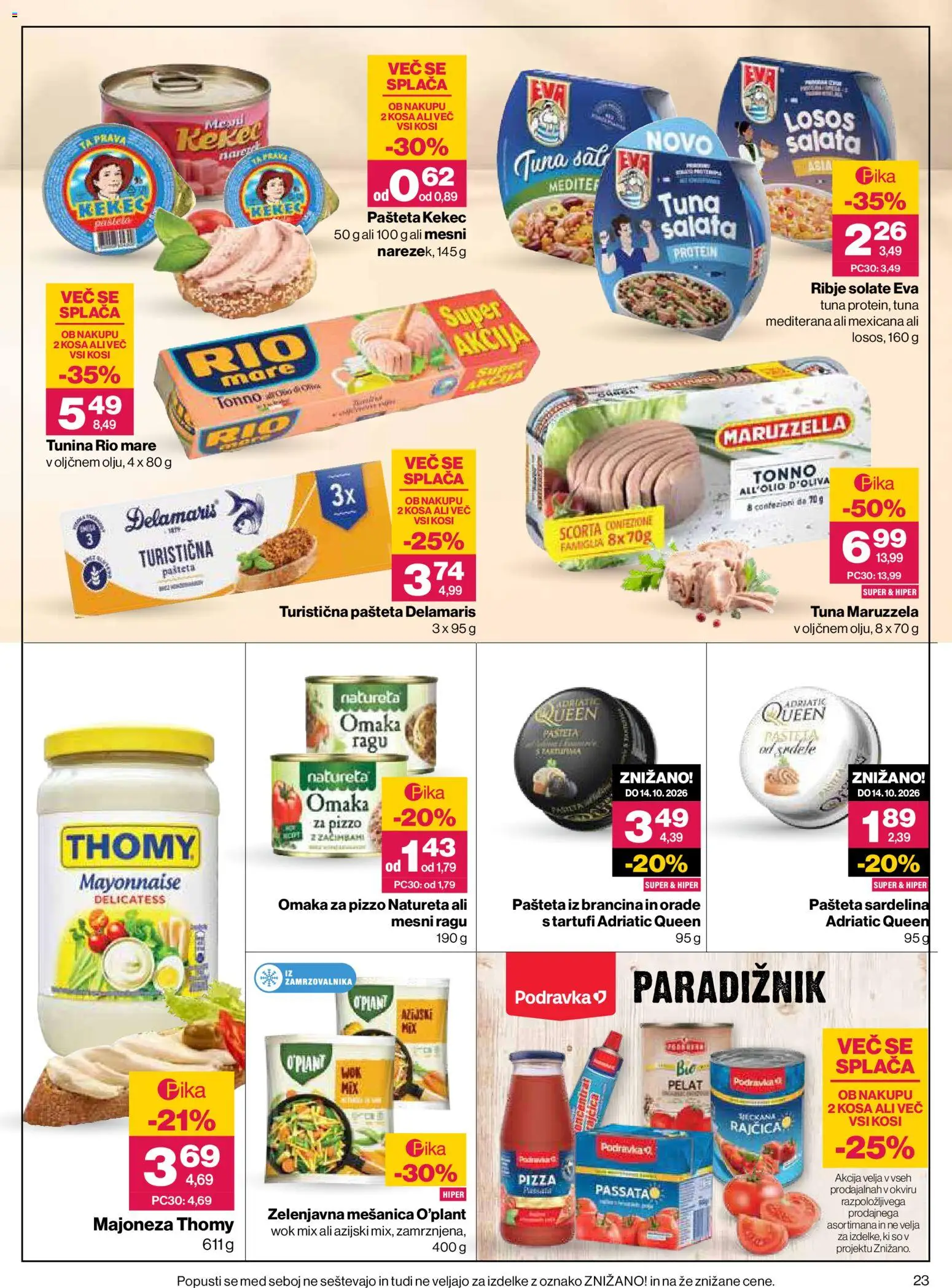 Novi Mercator katalog ponudbe – veljaven od 30.07.2026 | Stran: 23 | Izdelki: Tuna, Pašteta, Paradiznik, Omaka
