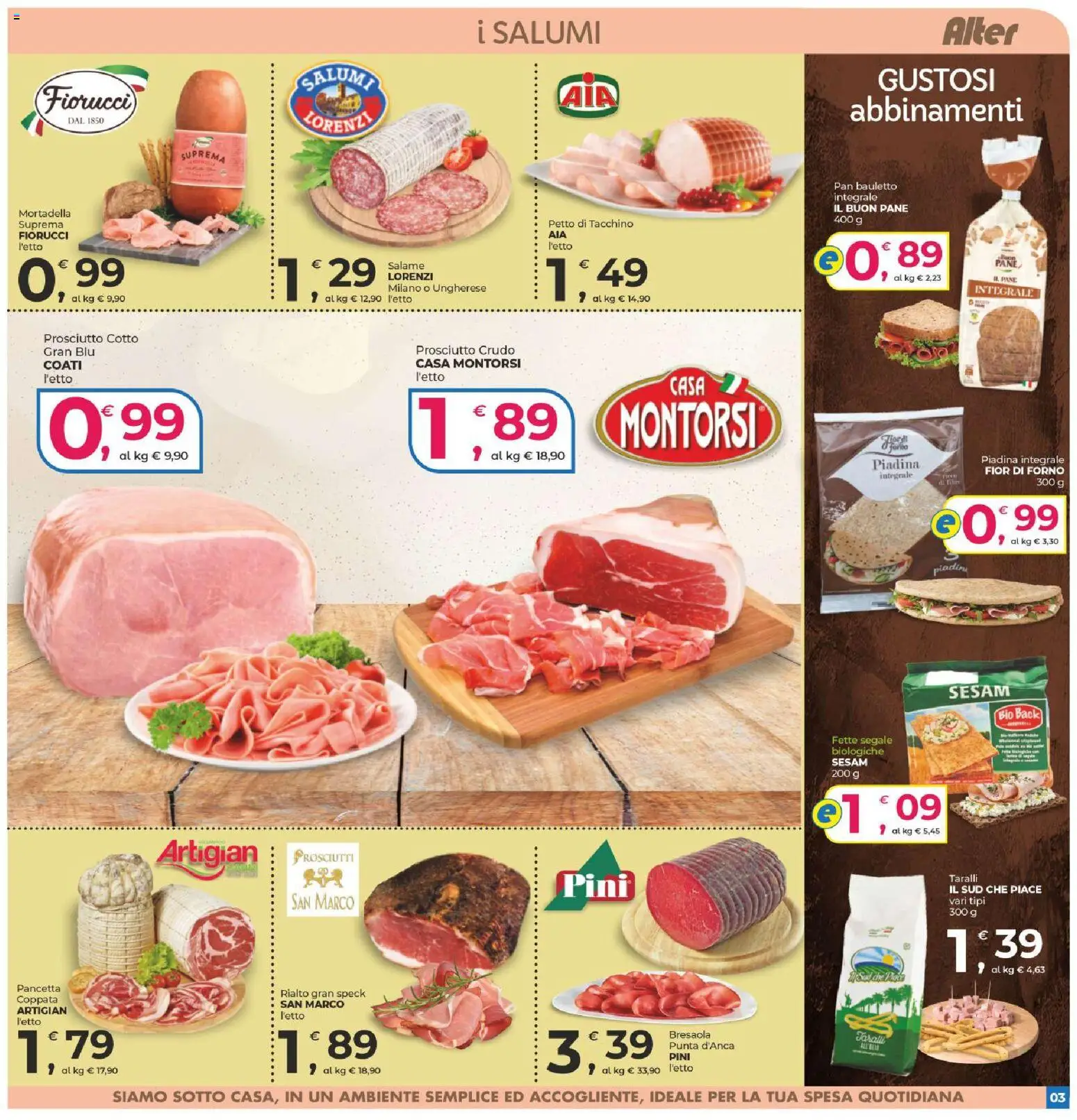 Volantino Alter Discount del 17/09/2026 | Pagina: 3 | Prodotti: Prosciutto Crudo, Prosciutto Cotto, Pane, Mortadella