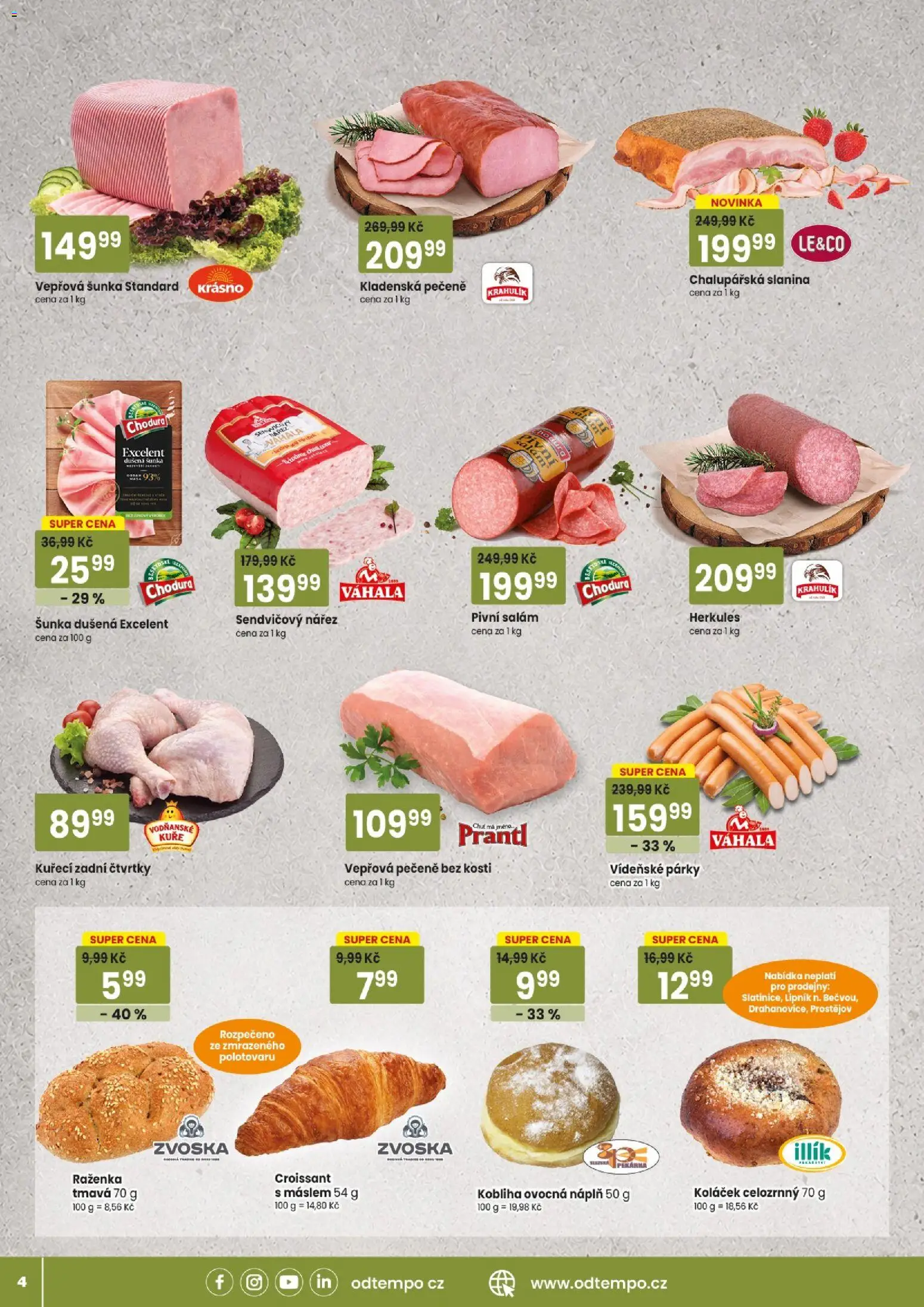 Tempo leták - Tuty od 12.08.2026 | Strana: 4 | Produkty: Vídeňské párky, Párky, Croissant, Kuře