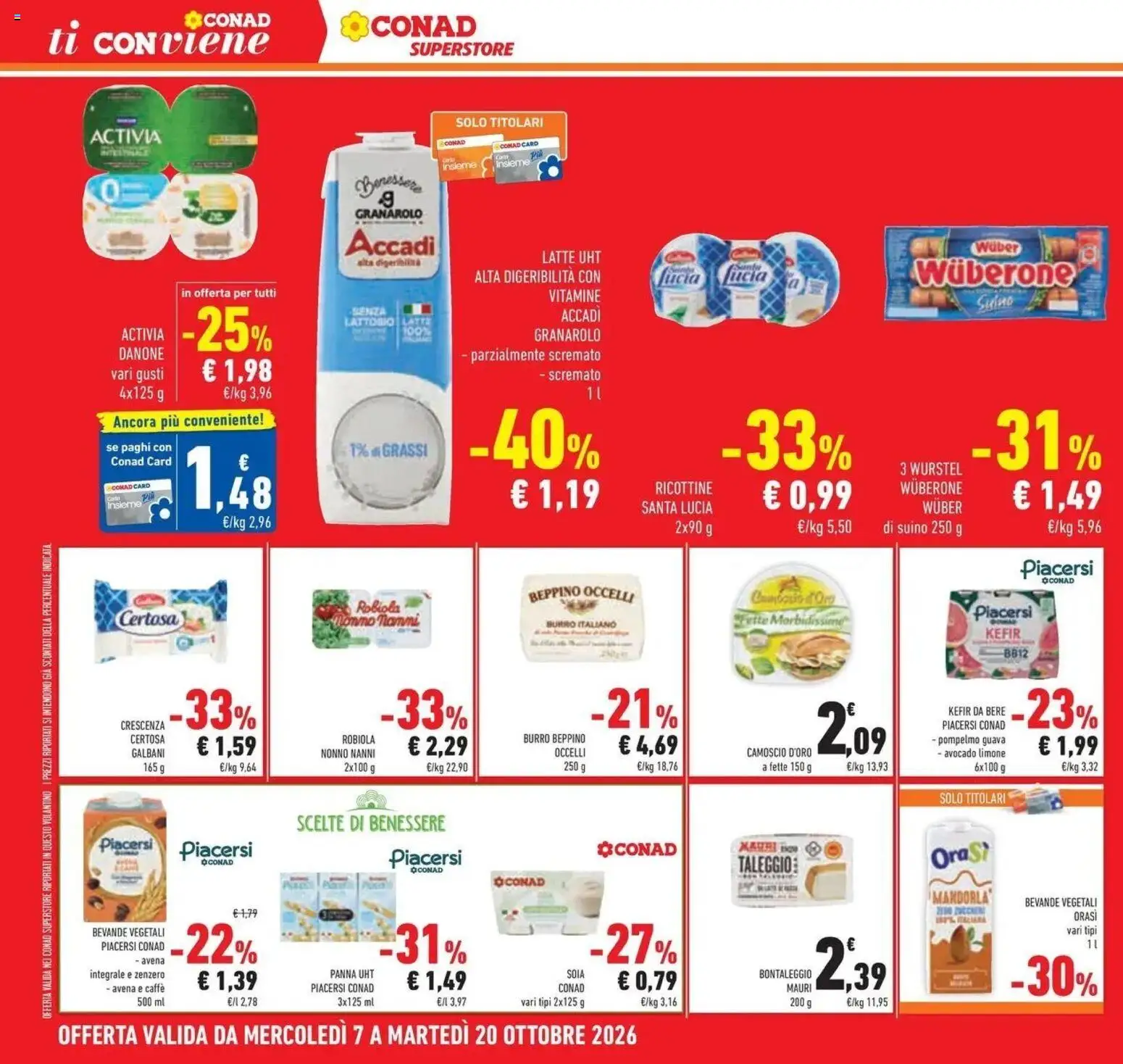 Volantino Conad del 07/10/2026 | Pagina: 30 | Prodotti: Yogurt, Pompelmo, Bevande, Wurstel