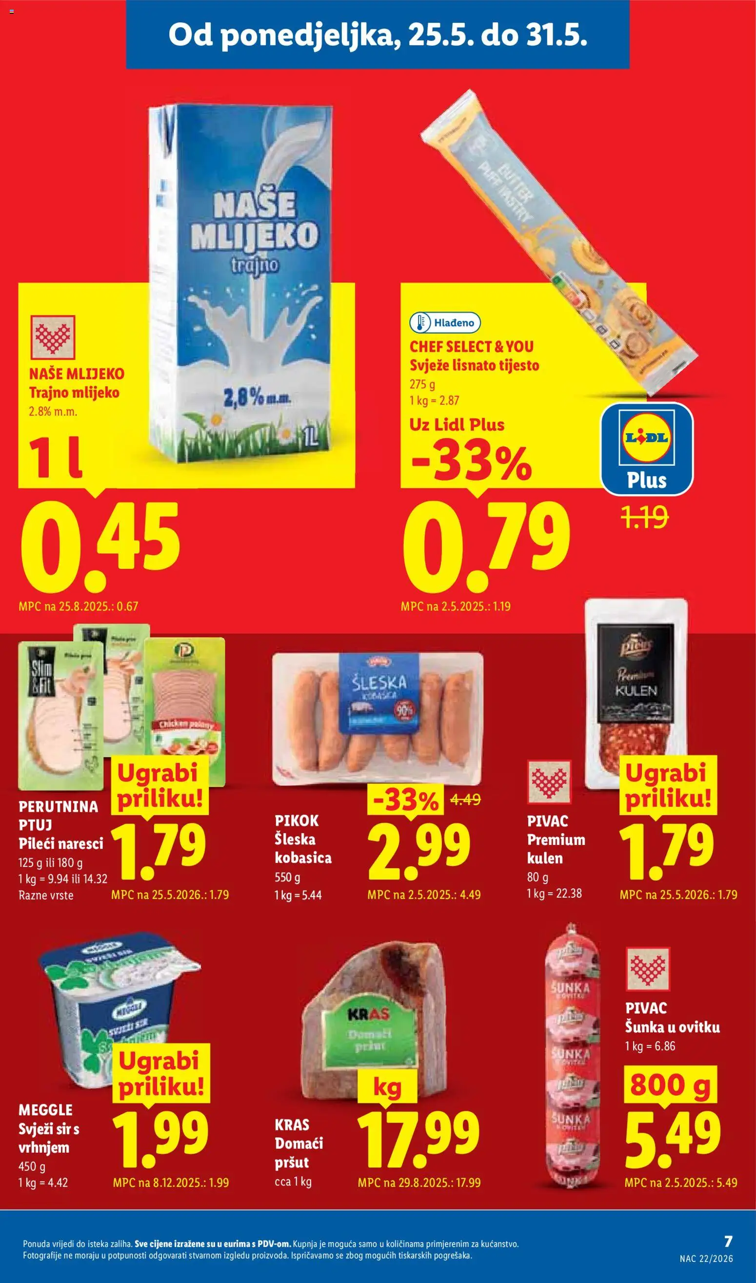 Lidl katalog | vrijedi od 25.05.2026 | Stranica: 7 | Proizvodi: Sir, Šunka, Lisnato tijesto, Kulen