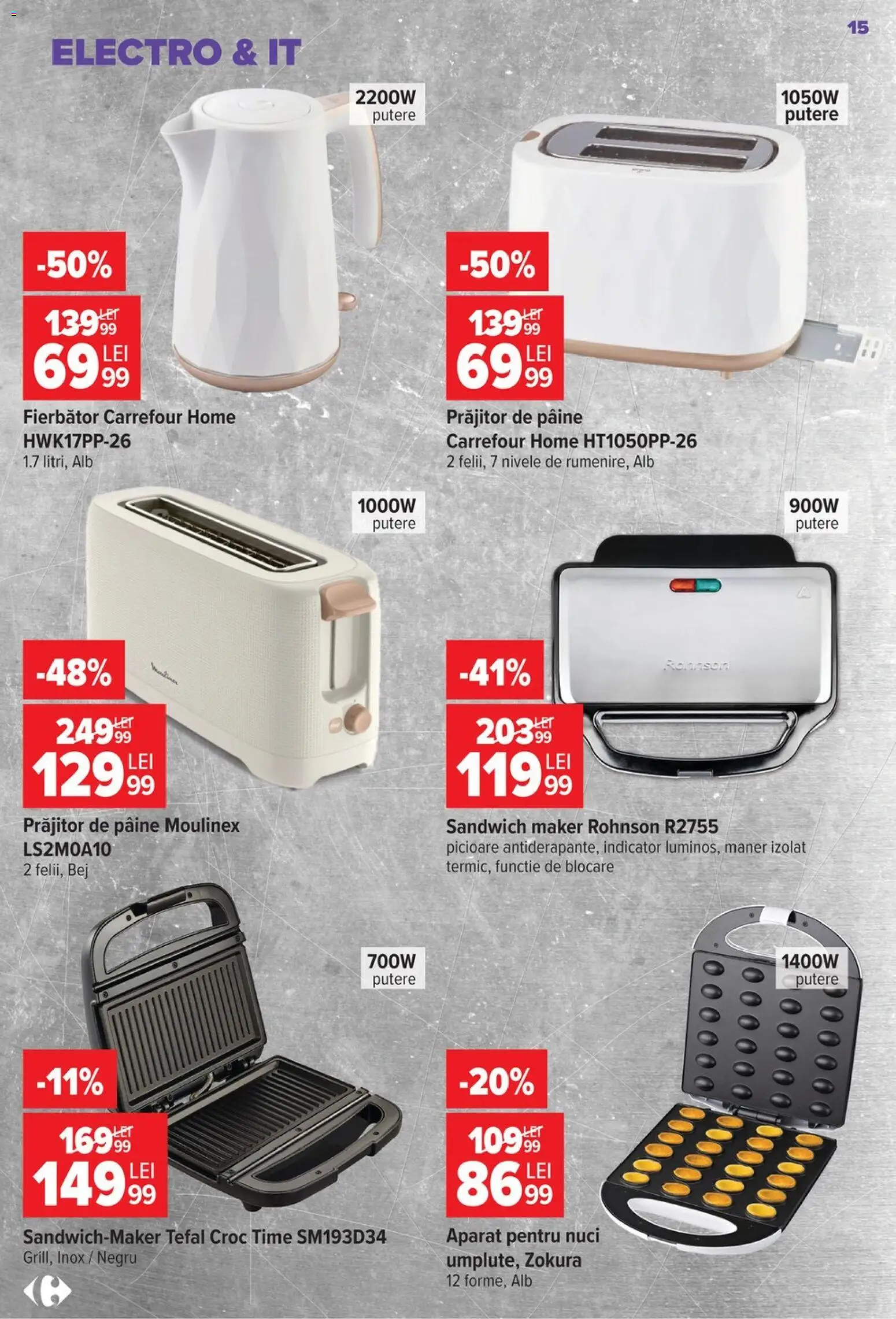 Noul catalog Carrefour – valabil de la 22.07.2026 | Pagină: 15 | Produse: Sandwichmaker, Mâner, Pâine, Nuci