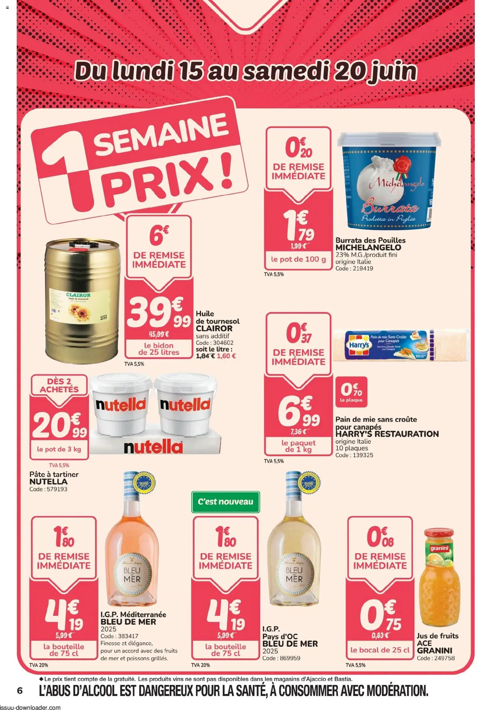 {H1} | Page: 6 | Produits: Pâte à tartiner, Pain de mie, Huile de tournesol, Jus